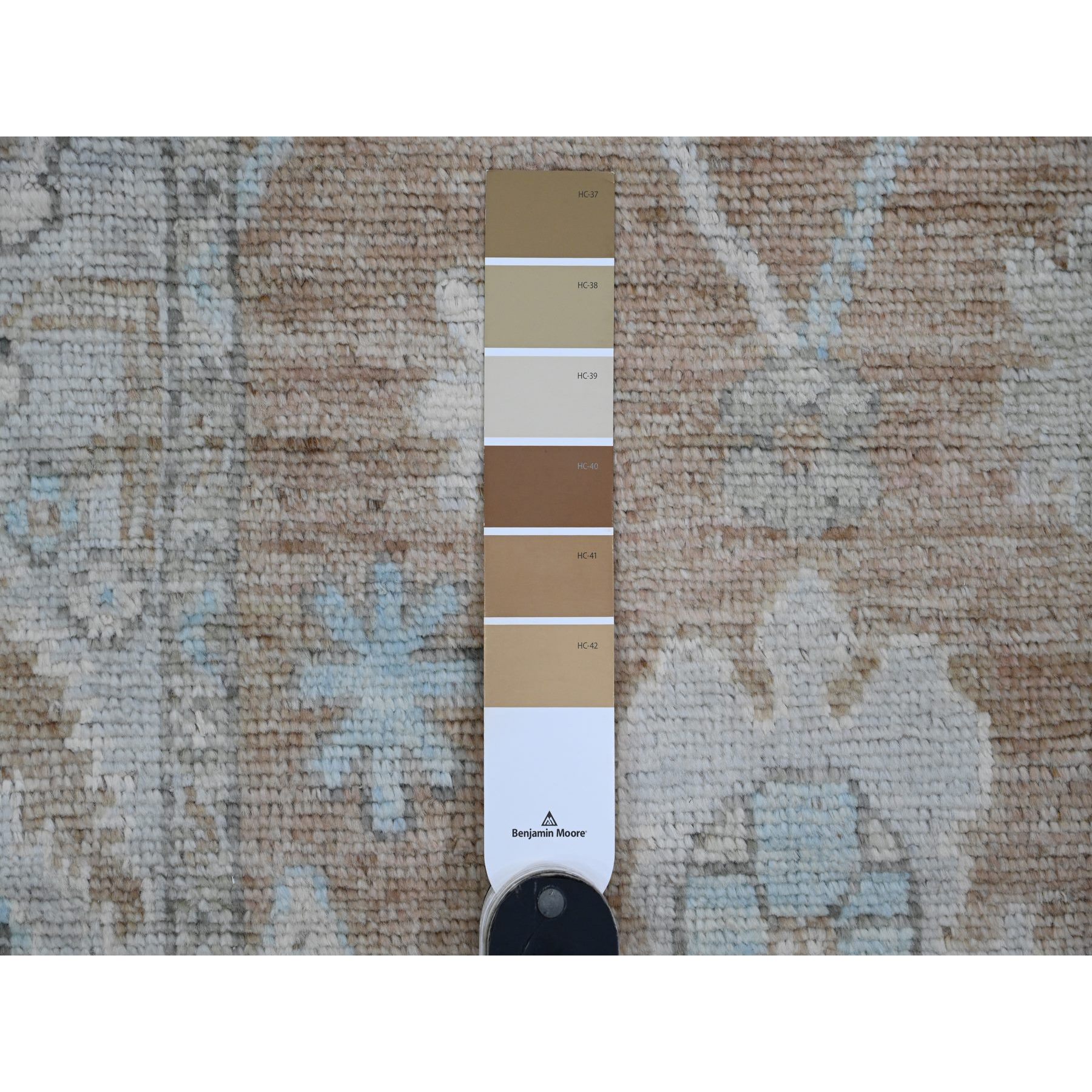 2'9"x9'6" Almond Brown, Afghan Angora Oushak with All Over Leaf Design, Vegetable Dyes, Hand Knotted, 100% Wool, Runner, Oriental Rug HR20129 - Image 3