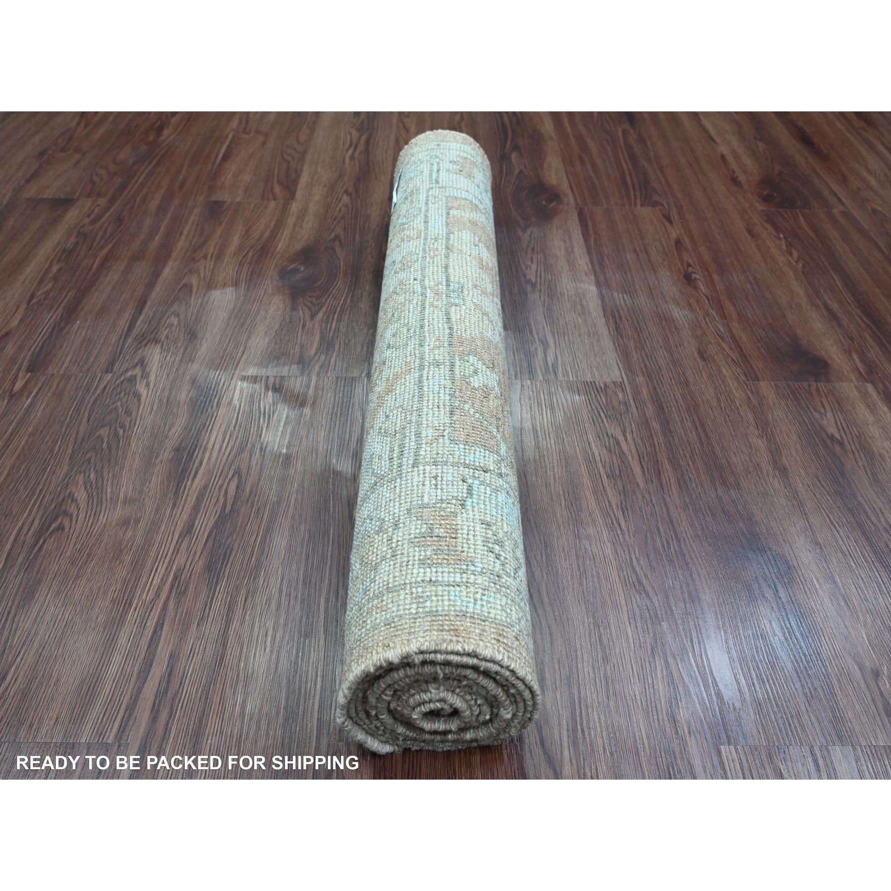 2'9"x9'6" Almond Brown, Afghan Angora Oushak with All Over Leaf Design, Vegetable Dyes, Hand Knotted, 100% Wool, Runner, Oriental Rug HR20129 - Image 4