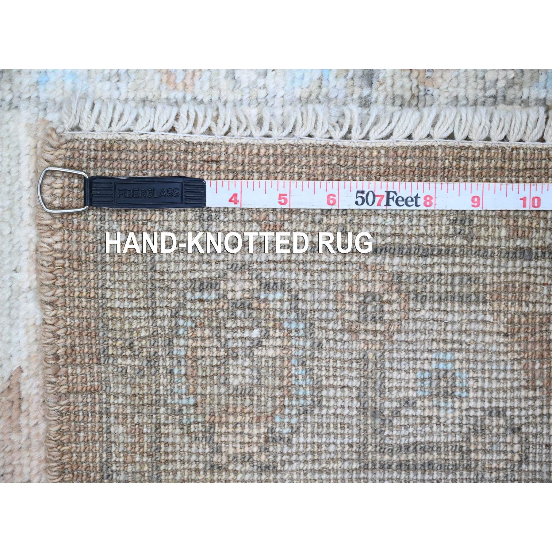 2'9"x9'6" Almond Brown, Afghan Angora Oushak with All Over Leaf Design, Vegetable Dyes, Hand Knotted, 100% Wool, Runner, Oriental Rug HR20129 - Image 6