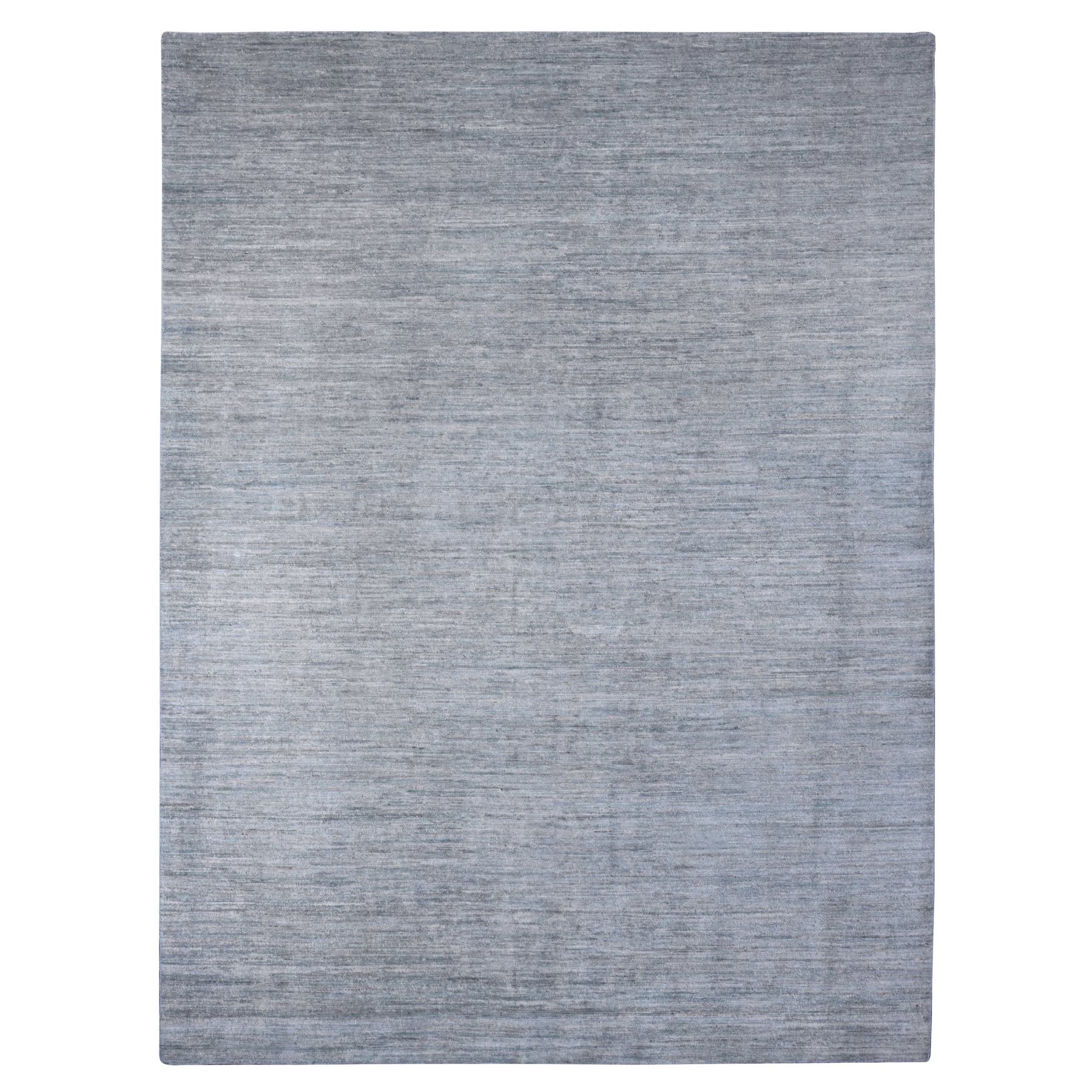 8'6"x11'5" Cloud Gray, Hand Knotted, Plain Solid Pattern, Hand Spun Ghazni Wool, Lush and Plush, Oriental Rug HR20141