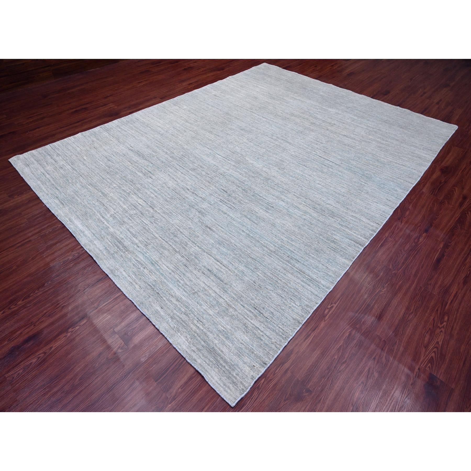 8'6"x11'5" Cloud Gray, Hand Knotted, Plain Solid Pattern, Hand Spun Ghazni Wool, Lush and Plush, Oriental Rug HR20141 - Image 3