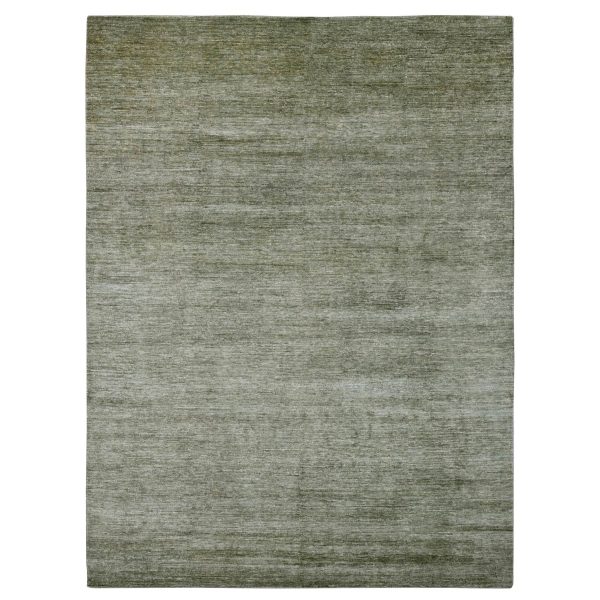 8'5"x11'5" Reseda Green, Hand Spun Ghazni Wool, Plain Solid Pattern, Hand Knotted, Lush and Plush, Oriental Rug HR20142