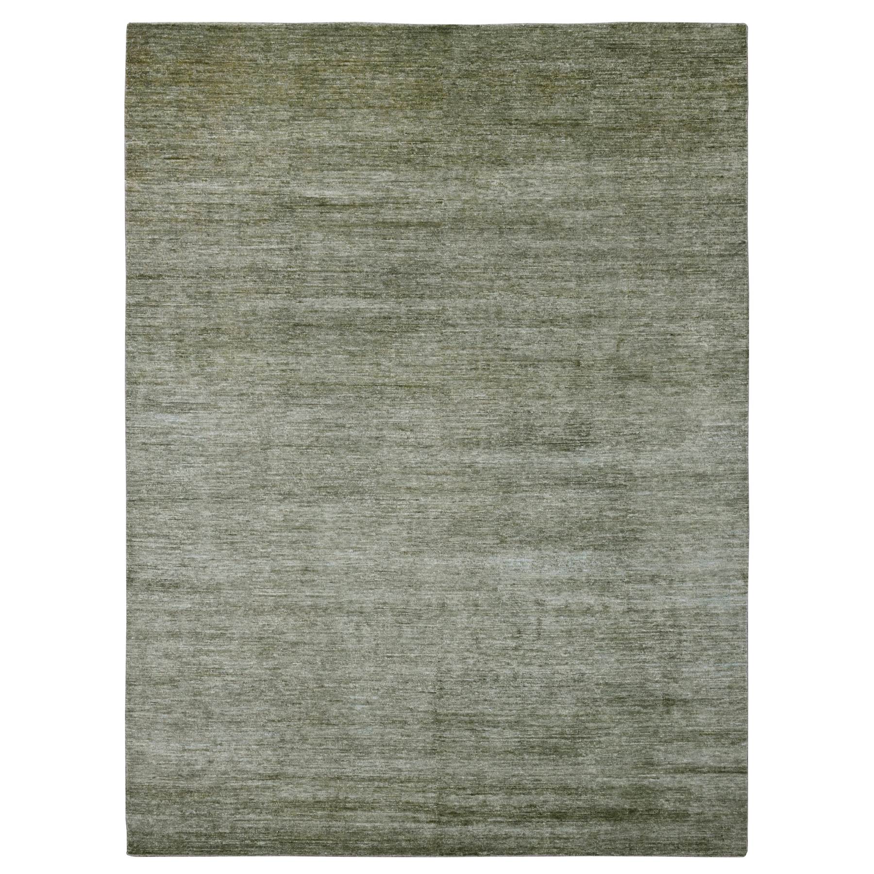 8'5"x11'5" Reseda Green, Hand Spun Ghazni Wool, Plain Solid Pattern, Hand Knotted, Lush and Plush, Oriental Rug HR20142