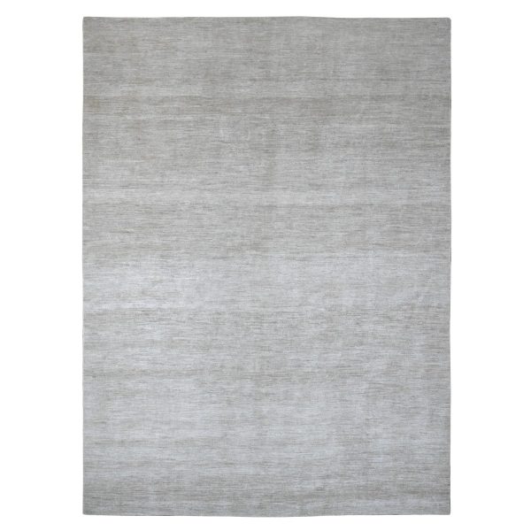 8'7"x11'9" Cloud Gray, Plain Solid Pattern, Hand Knotted, Hand Spun Ghazni Wool, Lush and Plush, Oriental Rug HR20143