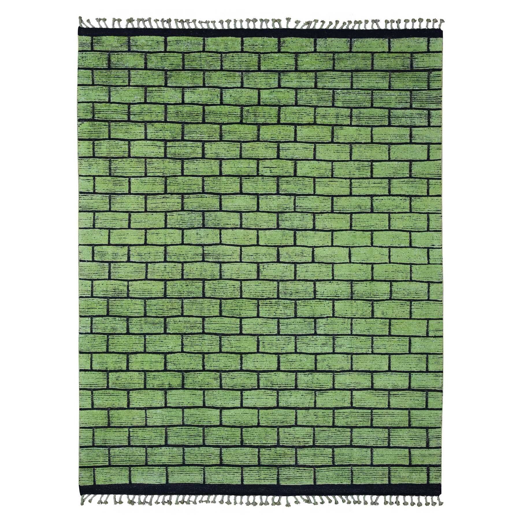 8'2"x10'6" Pear Green, Hand Knotted, Moroccan Weave with All Over Brick Design, Pure Wool, Oriental Rug HR20147