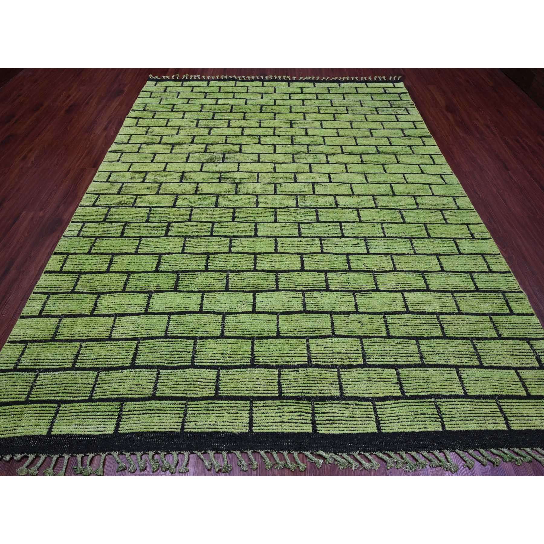 8'2"x10'6" Pear Green, Hand Knotted, Moroccan Weave with All Over Brick Design, Pure Wool, Oriental Rug HR20147 - Image 2