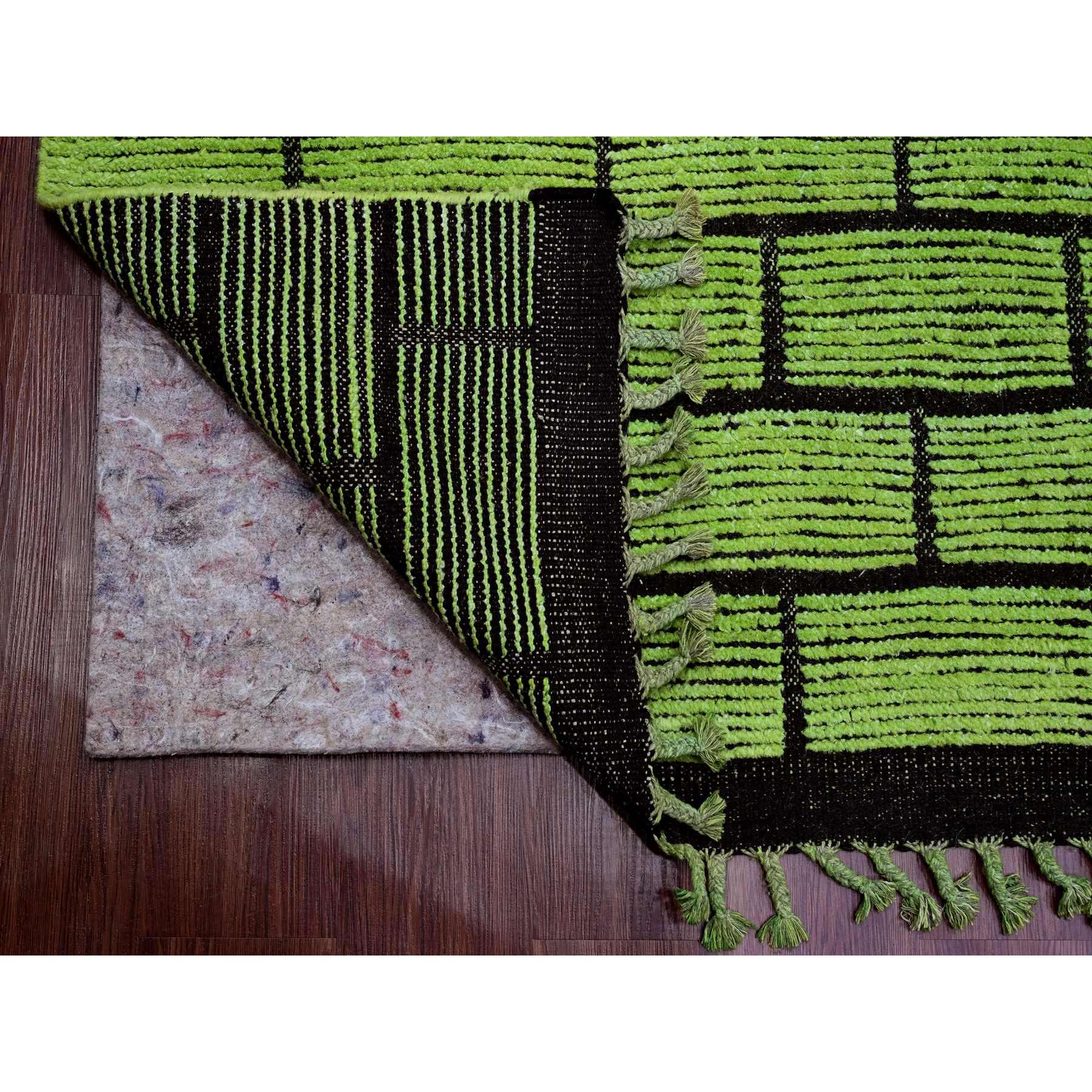 8'2"x10'6" Pear Green, Hand Knotted, Moroccan Weave with All Over Brick Design, Pure Wool, Oriental Rug HR20147 - Image 4