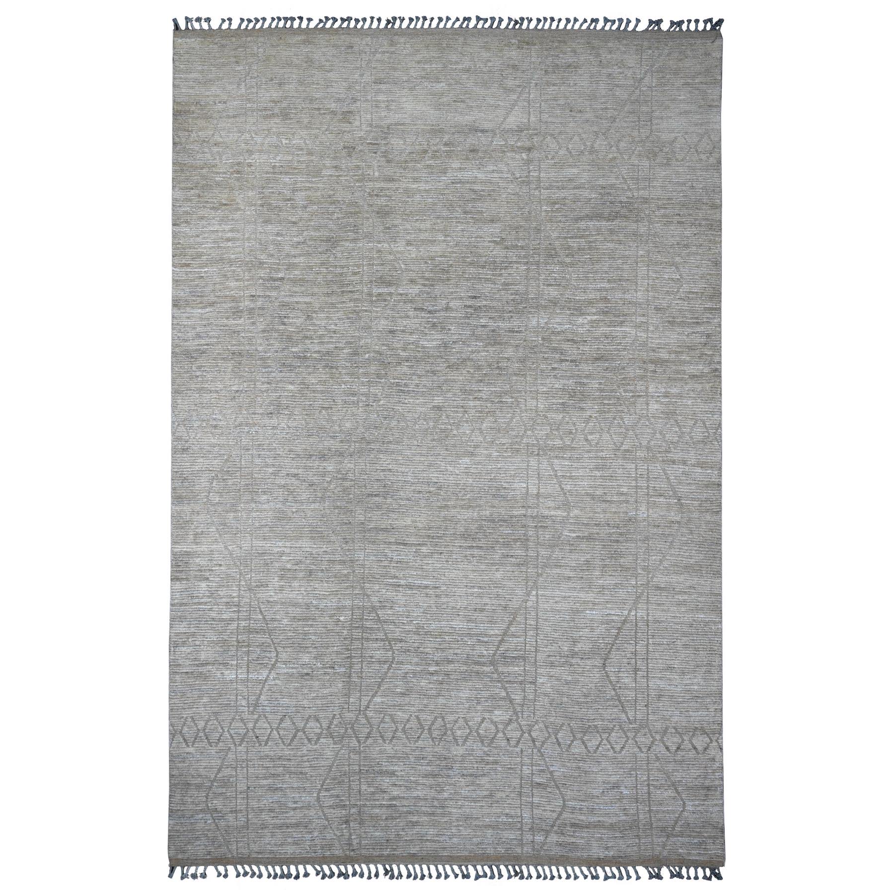 9'8"x14'7" Stone Gray, Moroccan Weave with Textured and Variegated Design, Hand Knotted, 100% Wool, Oriental Rug HR20148