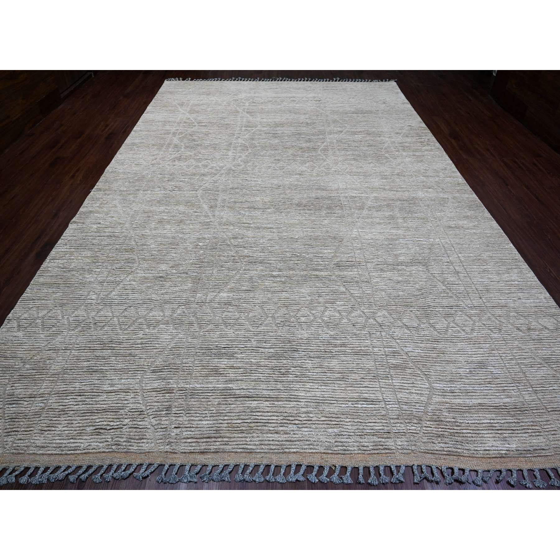 9'8"x14'7" Stone Gray, Moroccan Weave with Textured and Variegated Design, Hand Knotted, 100% Wool, Oriental Rug HR20148 - Image 2