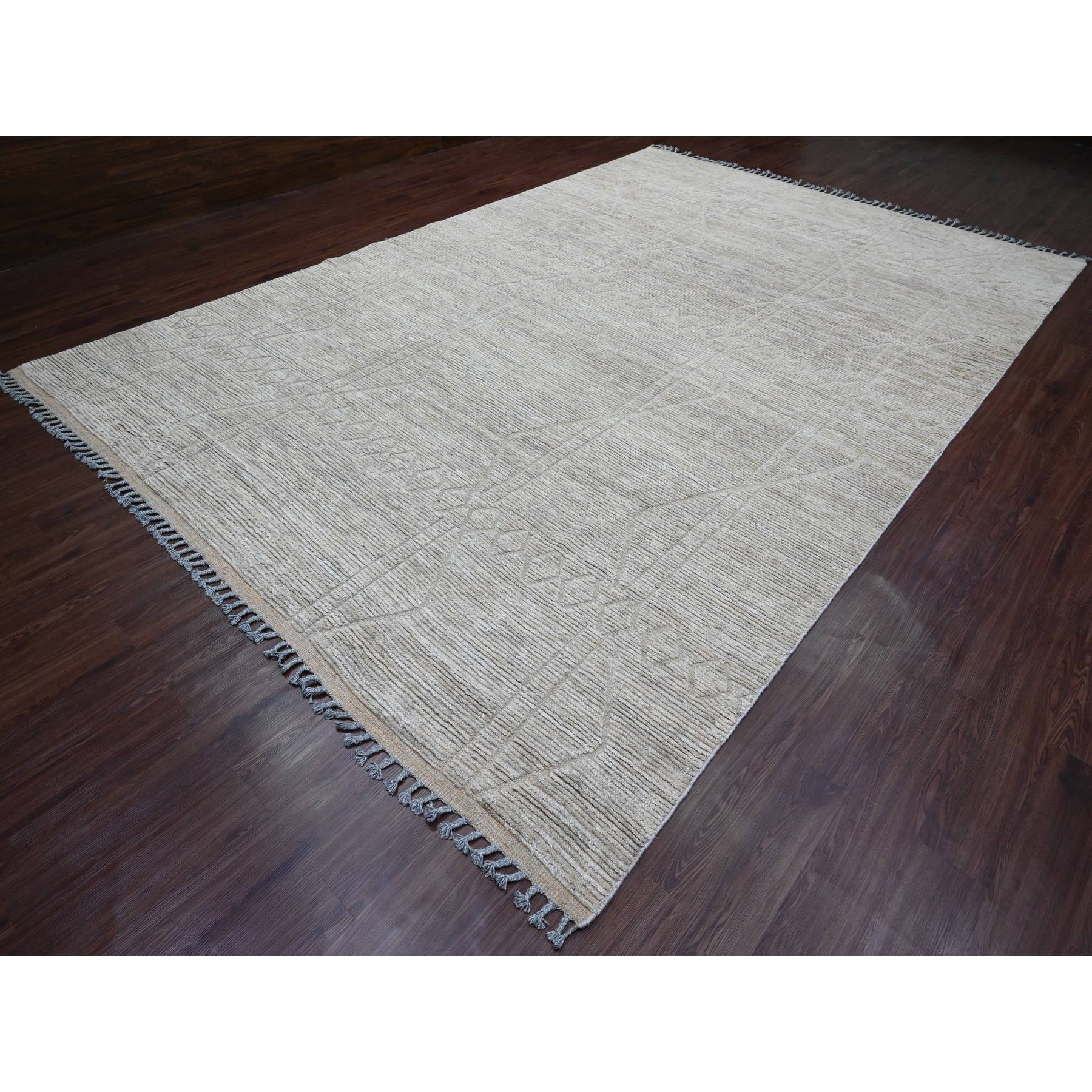 9'8"x14'7" Stone Gray, Moroccan Weave with Textured and Variegated Design, Hand Knotted, 100% Wool, Oriental Rug HR20148 - Image 3