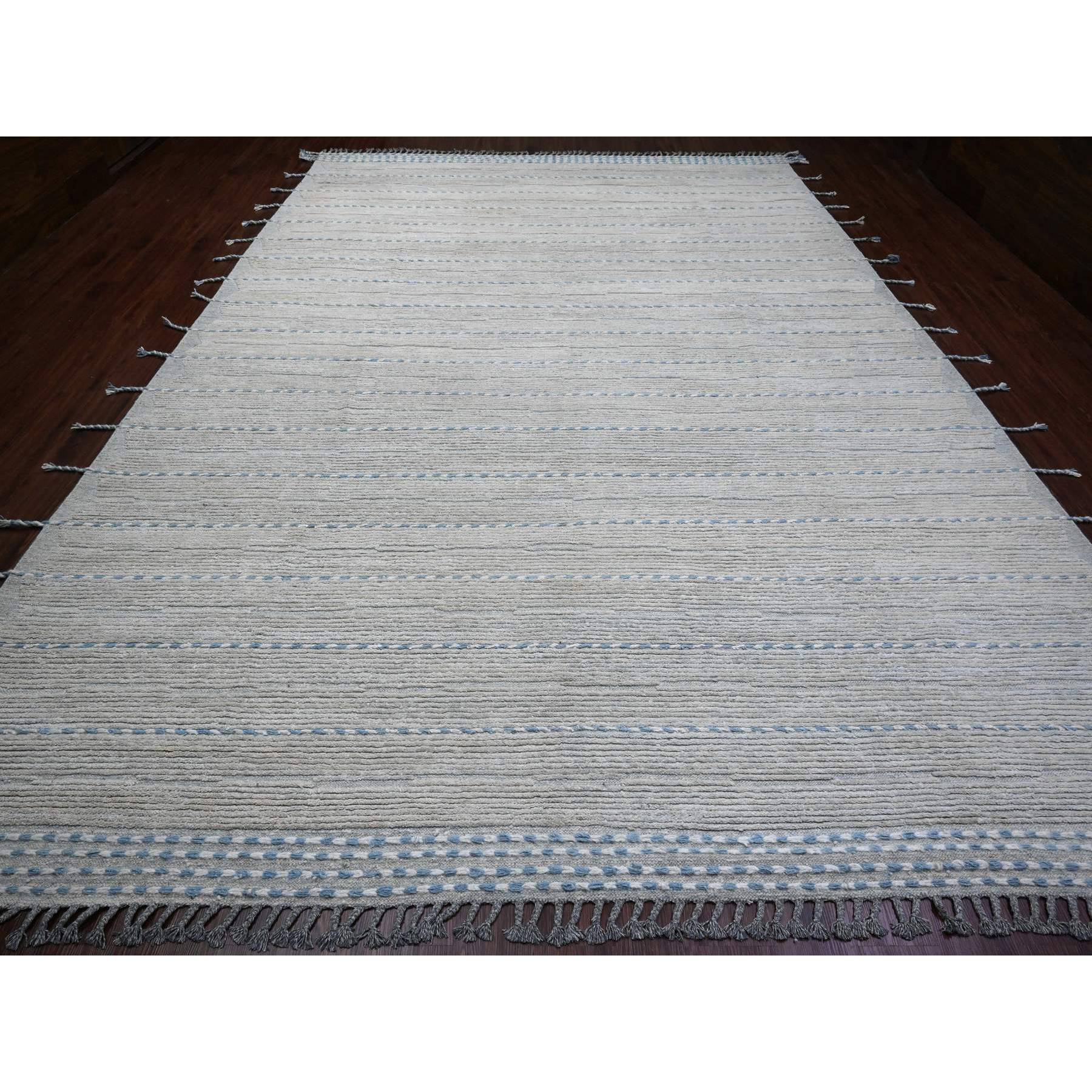 10'2"x14'7" Oyster Gray, Moroccan Weave with Minimalist Line Design, Textured and Variegated Pile, Hand Knotted, 100% Wool, Oriental Rug HR20149 - Image 2