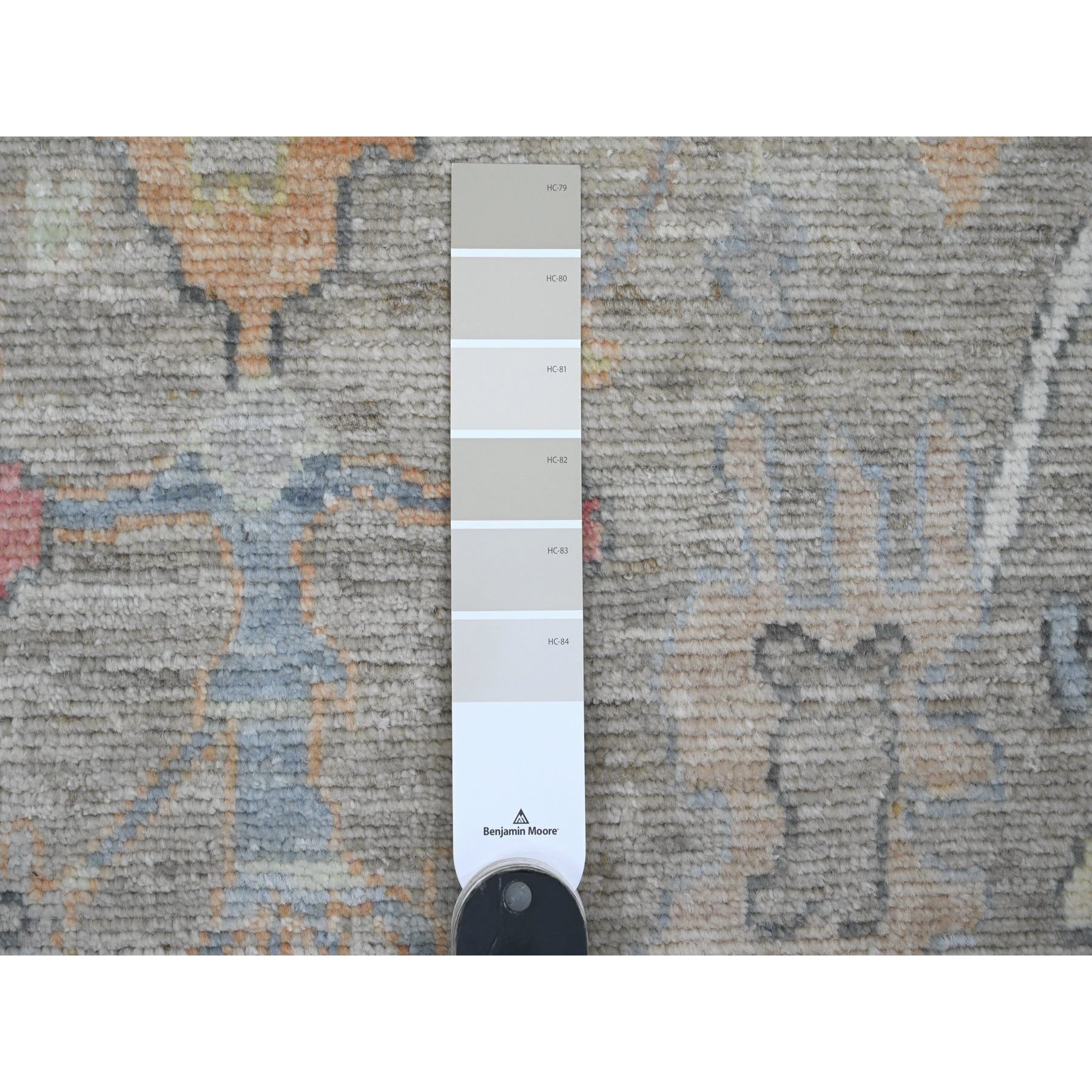 3'10"x12'1" Stone Gray, Hand Knotted, Afghan Angora Oushak with Soft Color Leaf Design, Veggie Dyes, 100% Wool, Runner, Oriental Rug HR20211 - Image 3