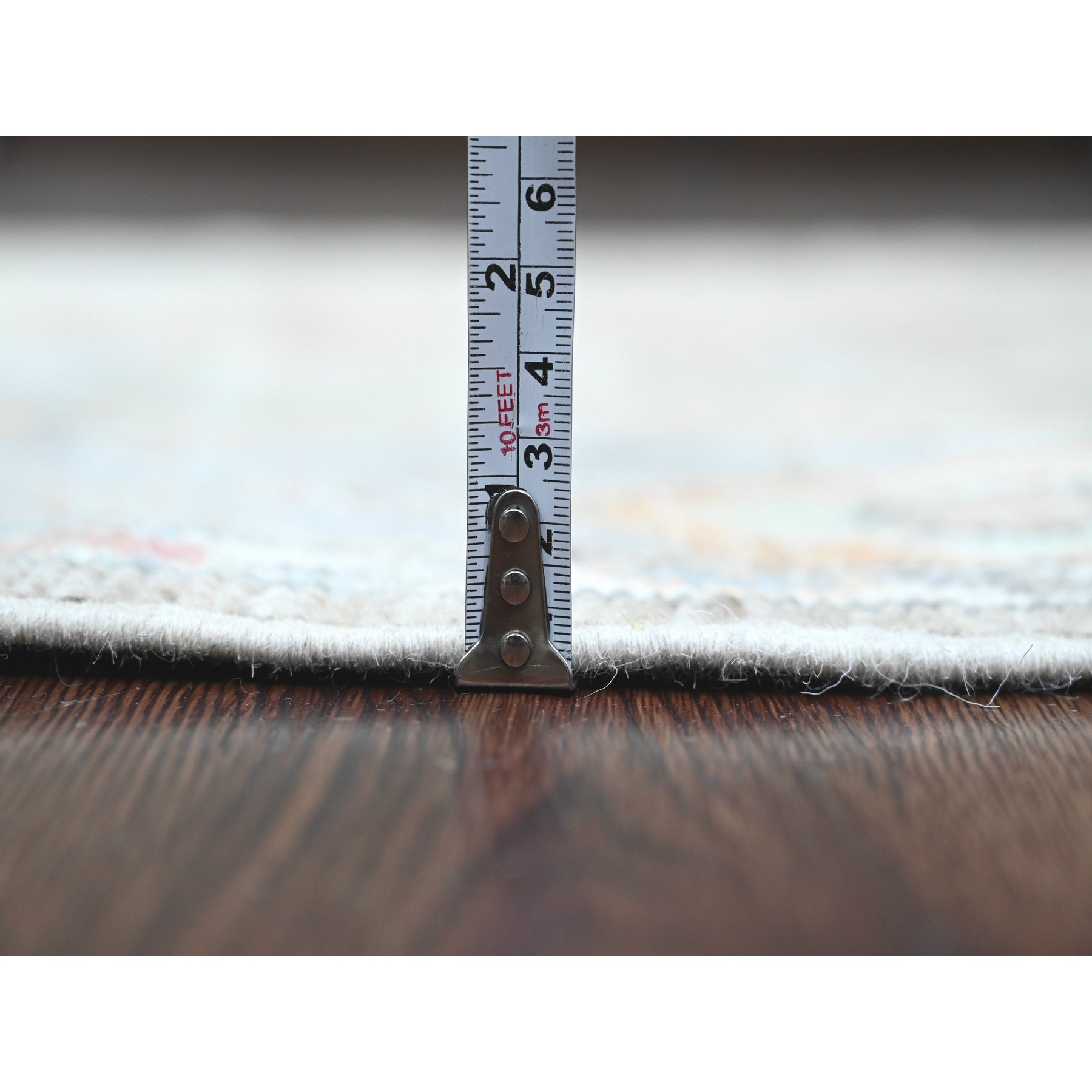 3'10"x12'1" Stone Gray, Hand Knotted, Afghan Angora Oushak with Soft Color Leaf Design, Veggie Dyes, 100% Wool, Runner, Oriental Rug HR20211 - Image 5
