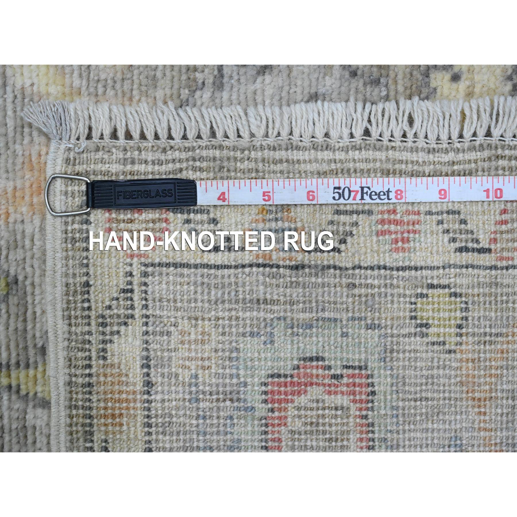 3'10"x12'1" Stone Gray, Hand Knotted, Afghan Angora Oushak with Soft Color Leaf Design, Veggie Dyes, 100% Wool, Runner, Oriental Rug HR20211 - Image 6