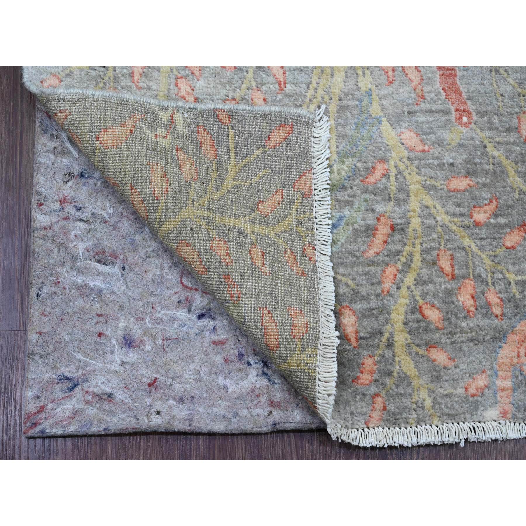2'6"x15'7" Mink Gray, Afghan Peshawar with Birds of Paradise Design, Soft Wool, Vegetable Dyes, Hand Knotted, XL Runner, Oriental Rug HR20226 - Image 2