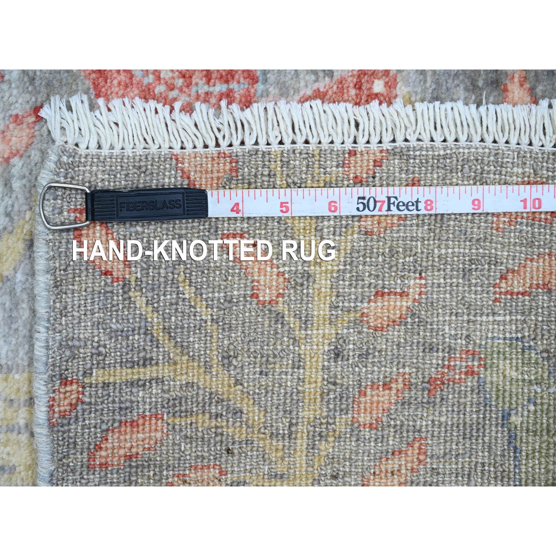 2'6"x15'7" Mink Gray, Afghan Peshawar with Birds of Paradise Design, Soft Wool, Vegetable Dyes, Hand Knotted, XL Runner, Oriental Rug HR20226 - Image 6