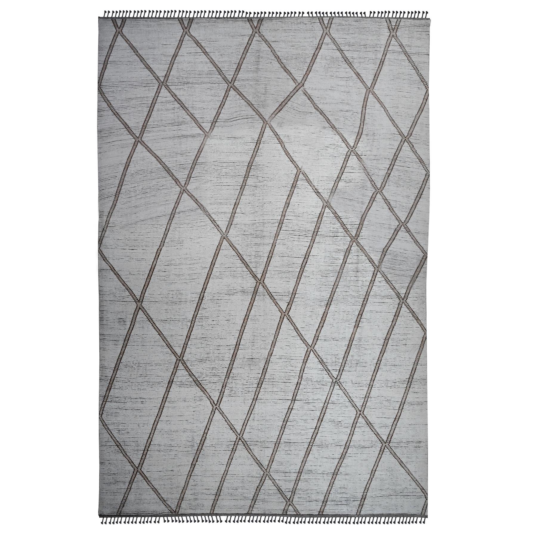 15'9"x23'5" Whisper White, Moroccan Weave with Geometric Pattern, Textured Wool, Hand Knotted, Palace Size, Oriental Rug HR20232