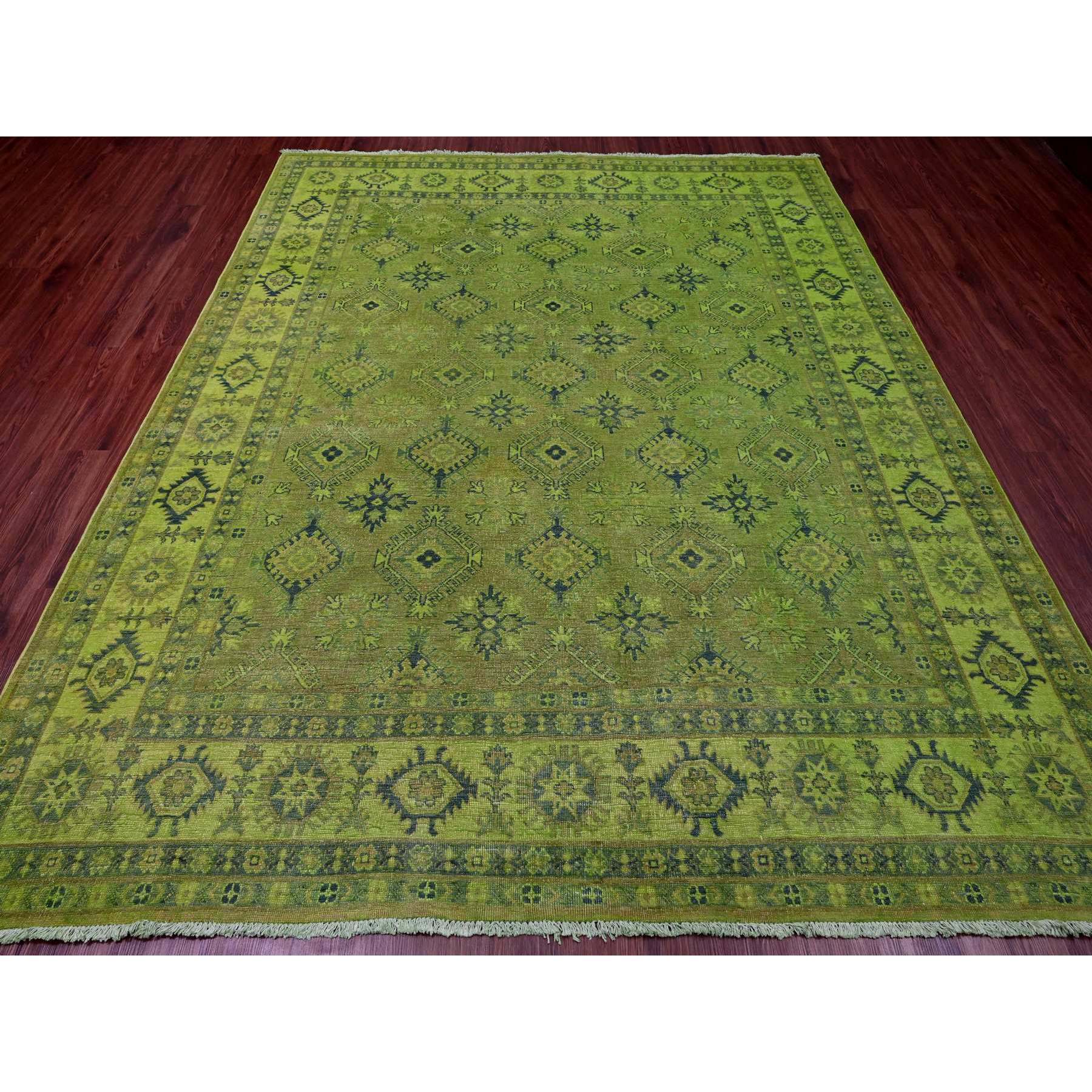 8'x9'8" Pear Green, Overdyed Kazak with All Over Geometric Design, Hand Knotted, 100% Wool, Oriental Rug HR20246 - Image 2