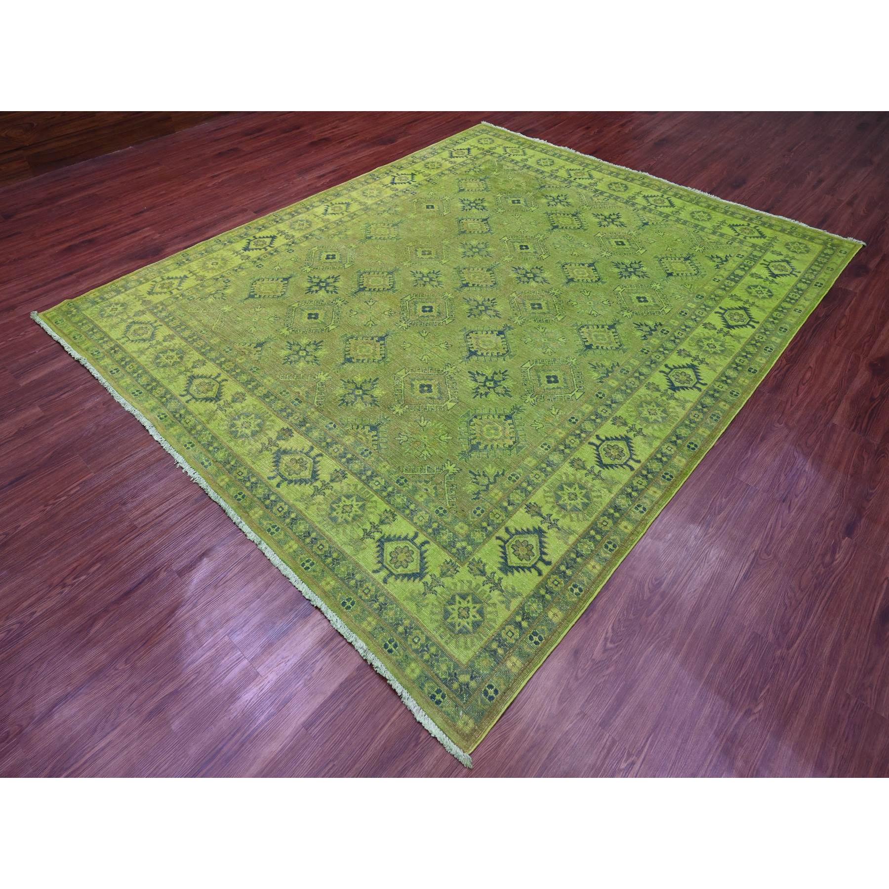 8'x9'8" Pear Green, Overdyed Kazak with All Over Geometric Design, Hand Knotted, 100% Wool, Oriental Rug HR20246 - Image 3