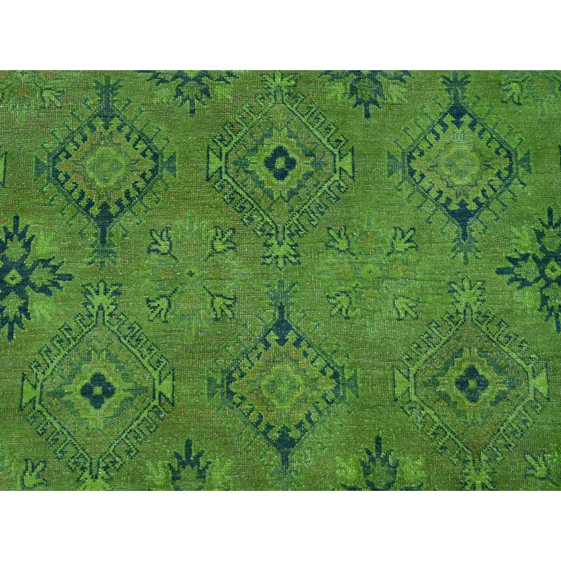 8'x9'8" Pear Green, Overdyed Kazak with All Over Geometric Design, Hand Knotted, 100% Wool, Oriental Rug HR20246 - Image 8