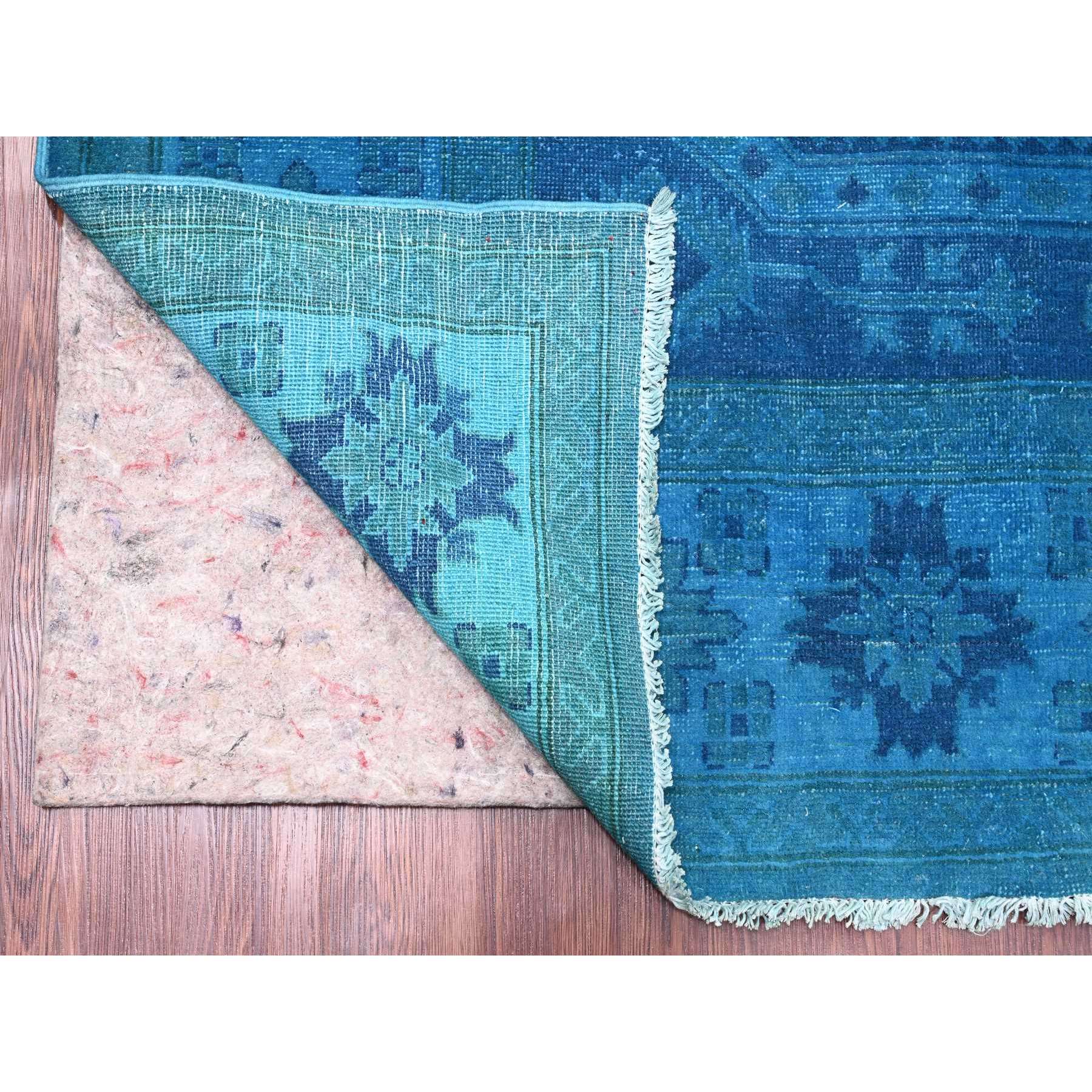 7'8"x10'1" Bayern Blue, Hand Knotted, Overdyed Kazak with Geometric Medallion Design, 100% Wool, Oriental Rug HR20247 - Image 4