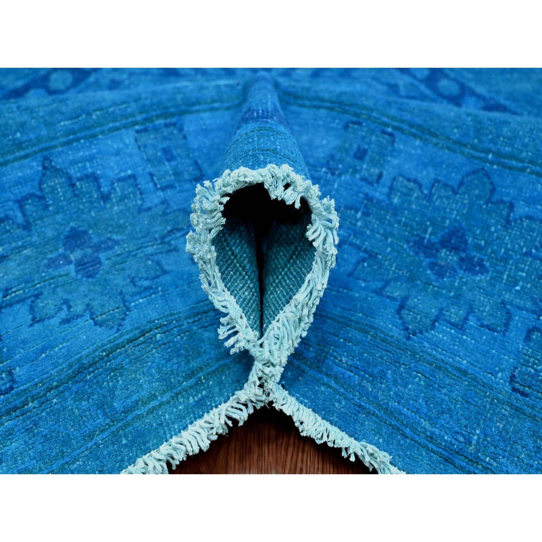 7'8"x10'1" Bayern Blue, Hand Knotted, Overdyed Kazak with Geometric Medallion Design, 100% Wool, Oriental Rug HR20247 - Image 5