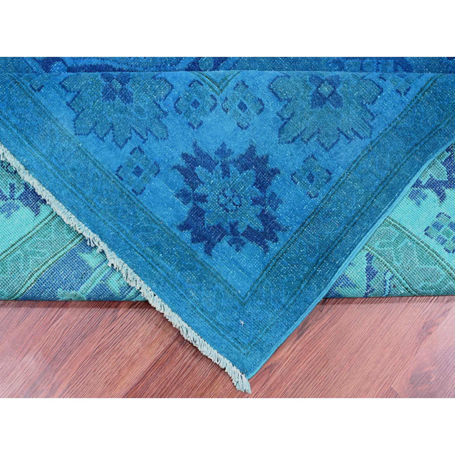 7'8"x10'1" Bayern Blue, Hand Knotted, Overdyed Kazak with Geometric Medallion Design, 100% Wool, Oriental Rug HR20247 - Image 6