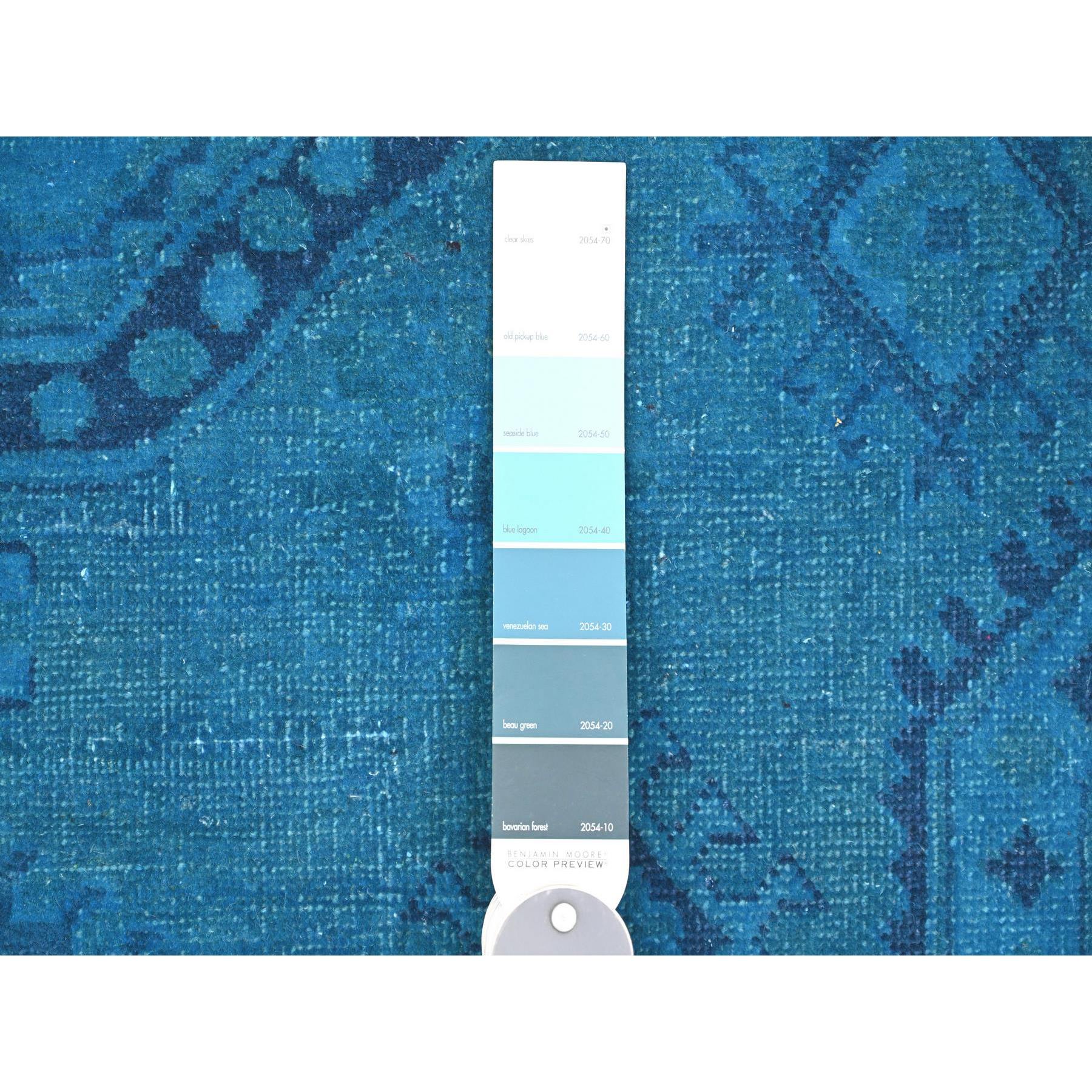 7'8"x10'1" Bayern Blue, Hand Knotted, Overdyed Kazak with Geometric Medallion Design, 100% Wool, Oriental Rug HR20247 - Image 7