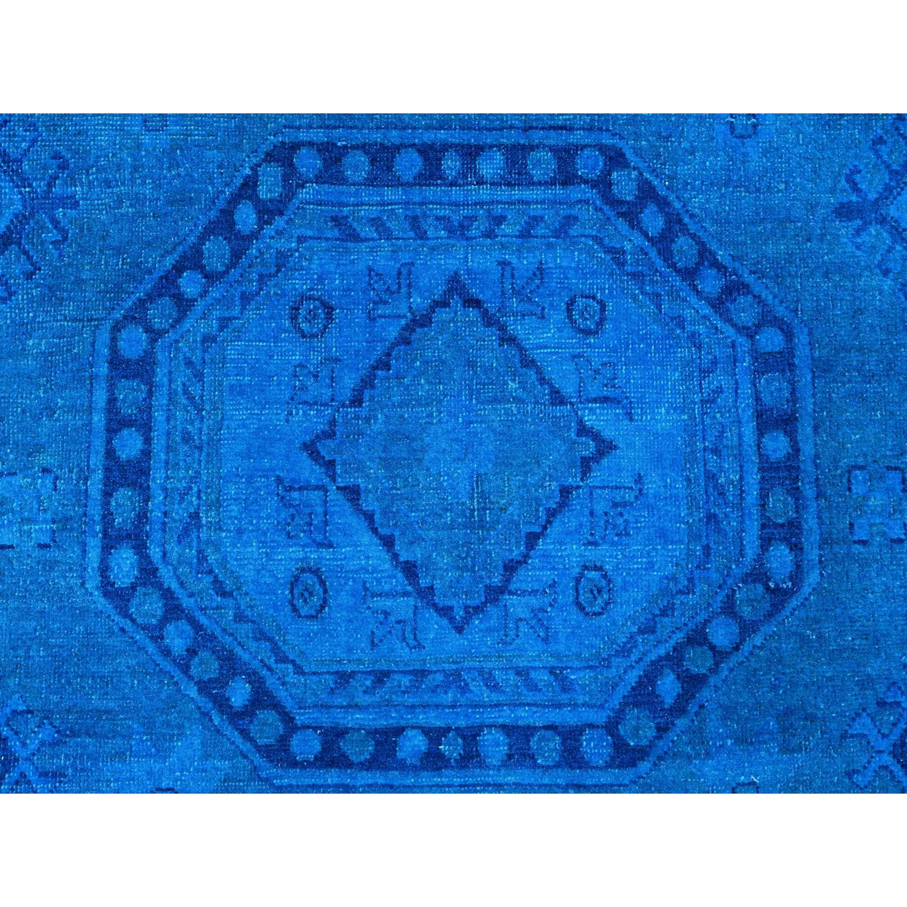 7'8"x10'1" Bayern Blue, Hand Knotted, Overdyed Kazak with Geometric Medallion Design, 100% Wool, Oriental Rug HR20247 - Image 8