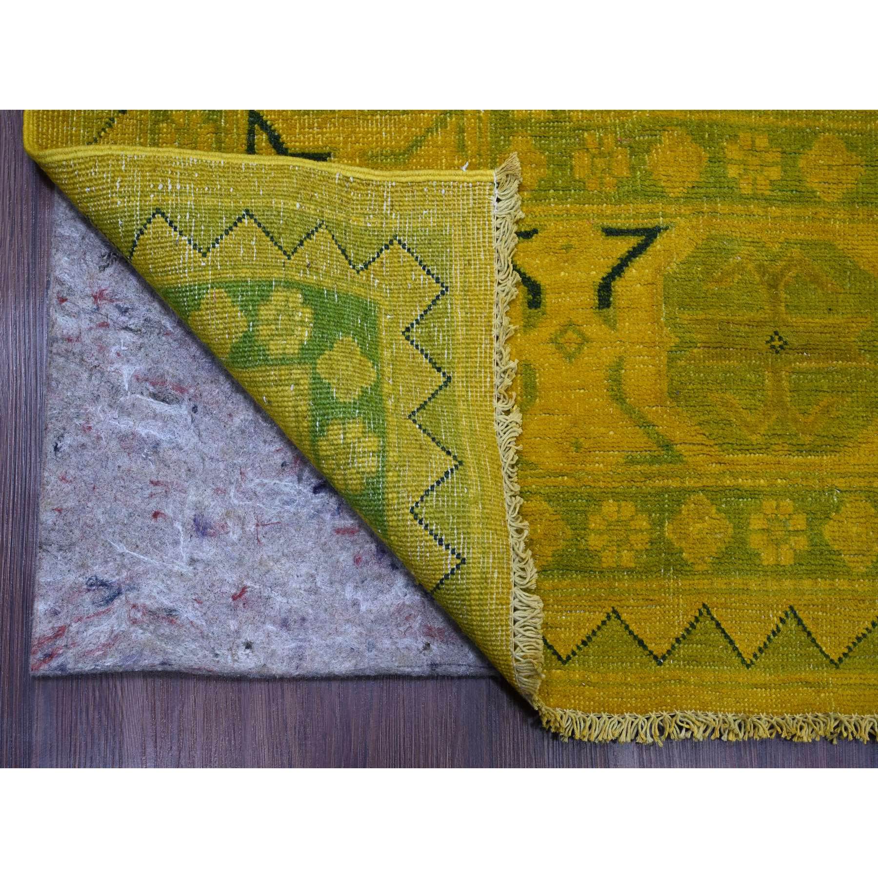 8'6"x11'4" Golden Yellow, Overdyed Kazak with Geometric Design, Hand Knotted, 100% Wool, Oriental Rug HR20248 - Image 4