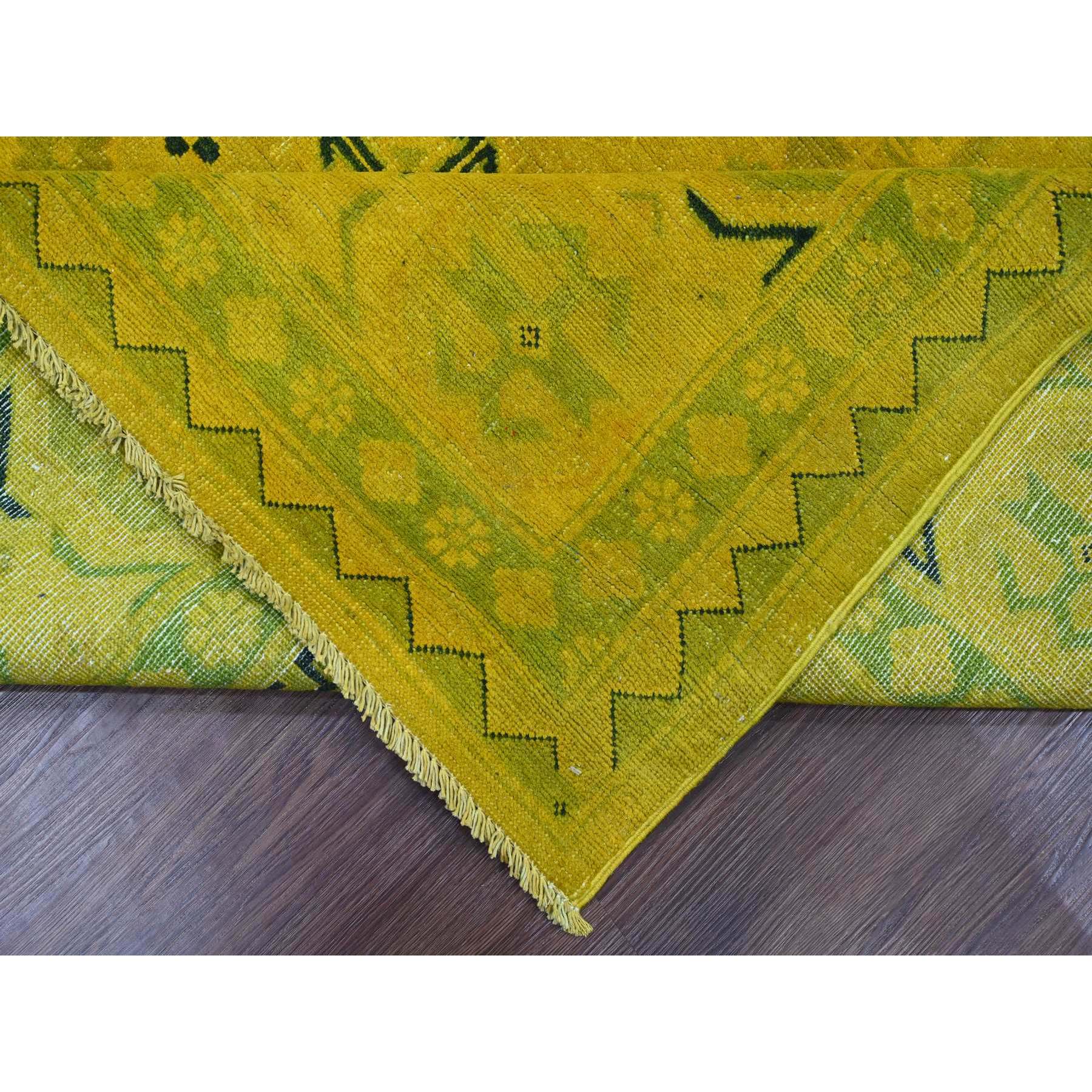 8'6"x11'4" Golden Yellow, Overdyed Kazak with Geometric Design, Hand Knotted, 100% Wool, Oriental Rug HR20248 - Image 6