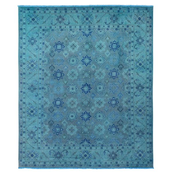 8'x9'8" Carolina Blue, 100% Wool, Overdyed Kazak with Geometric Leaf Design, Hand Knotted, Oriental Rug HR20249