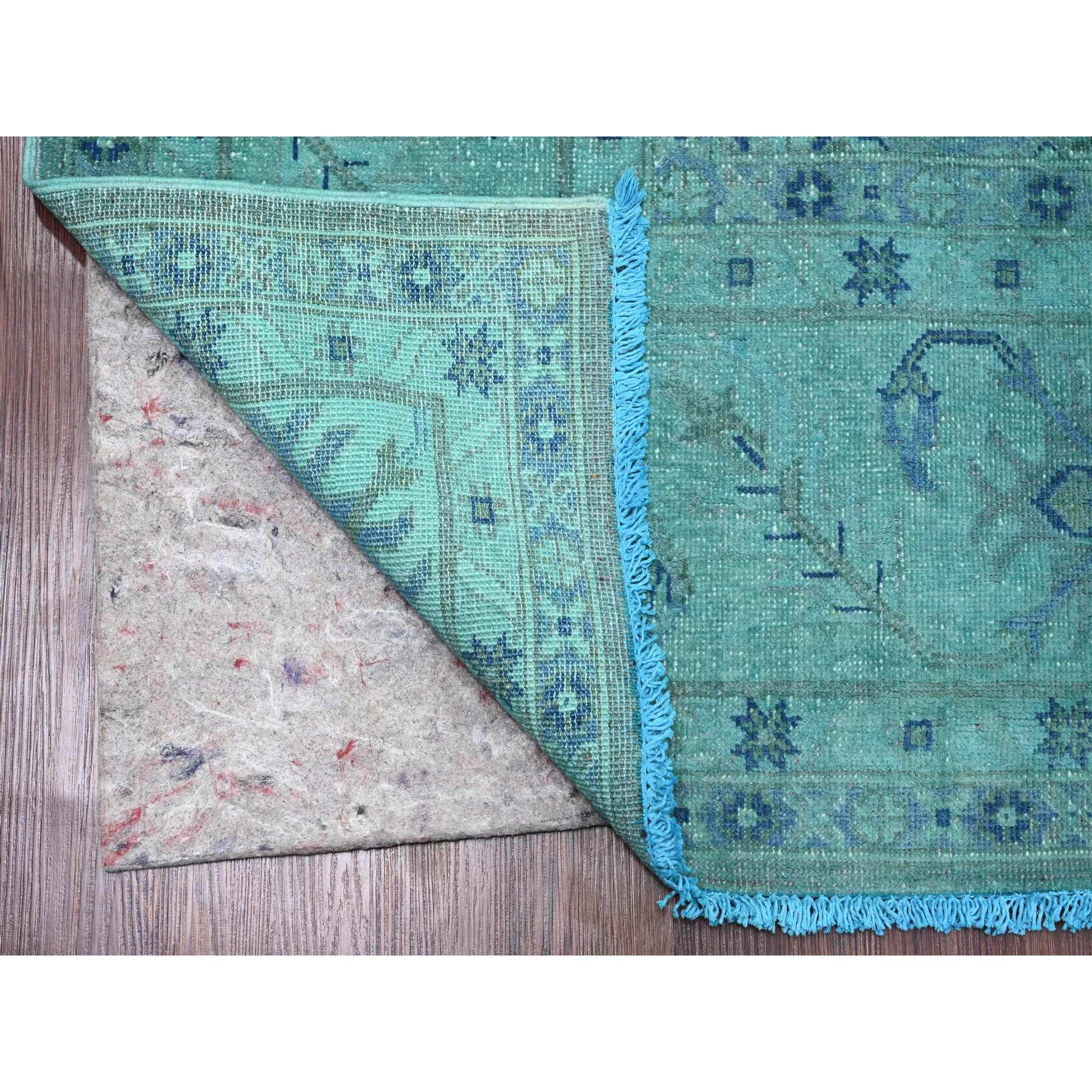 8'x9'8" Carolina Blue, 100% Wool, Overdyed Kazak with Geometric Leaf Design, Hand Knotted, Oriental Rug HR20249 - Image 4