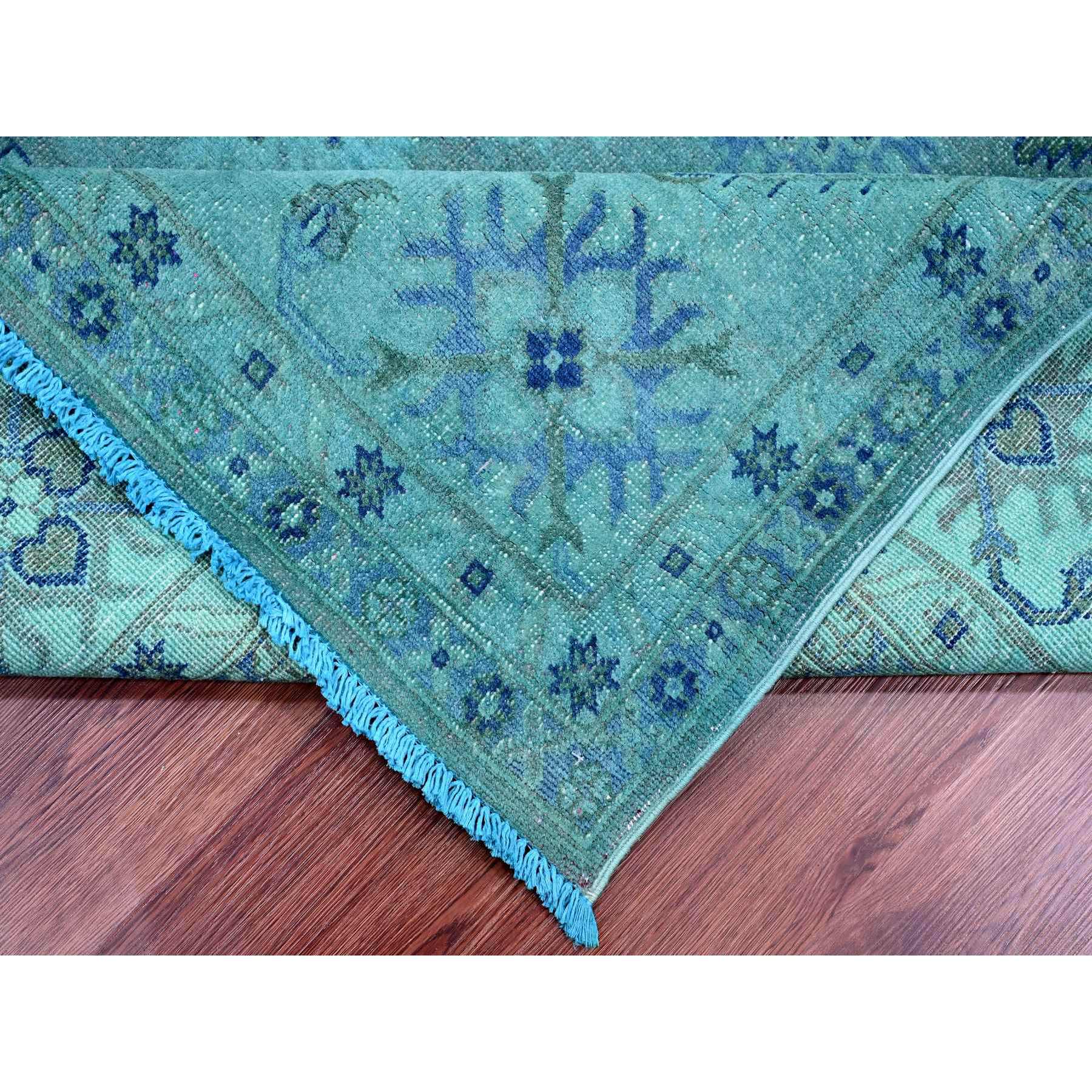 8'x9'8" Carolina Blue, 100% Wool, Overdyed Kazak with Geometric Leaf Design, Hand Knotted, Oriental Rug HR20249 - Image 6