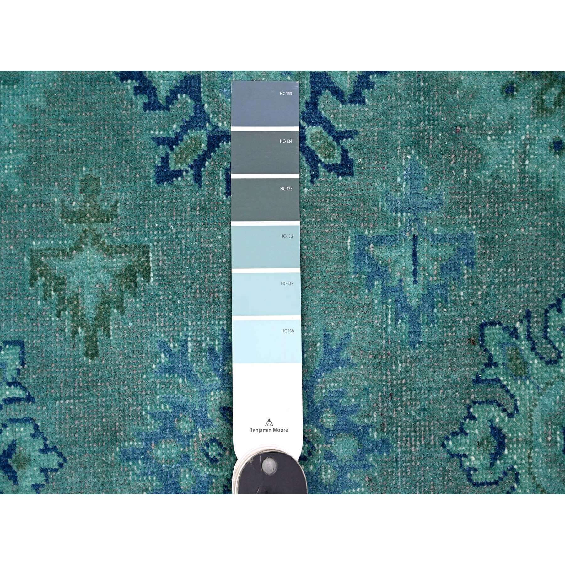 8'x9'8" Carolina Blue, 100% Wool, Overdyed Kazak with Geometric Leaf Design, Hand Knotted, Oriental Rug HR20249 - Image 7