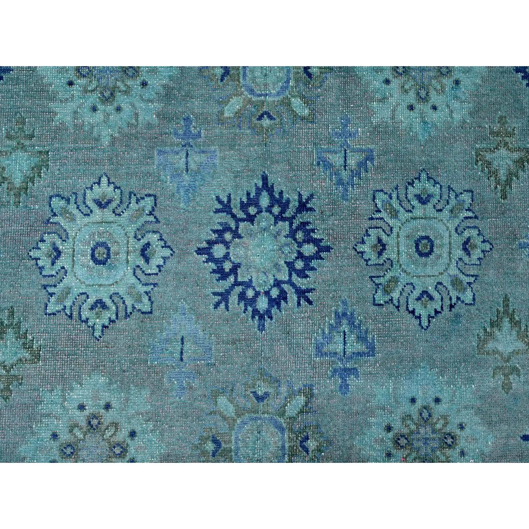 8'x9'8" Carolina Blue, 100% Wool, Overdyed Kazak with Geometric Leaf Design, Hand Knotted, Oriental Rug HR20249 - Image 8