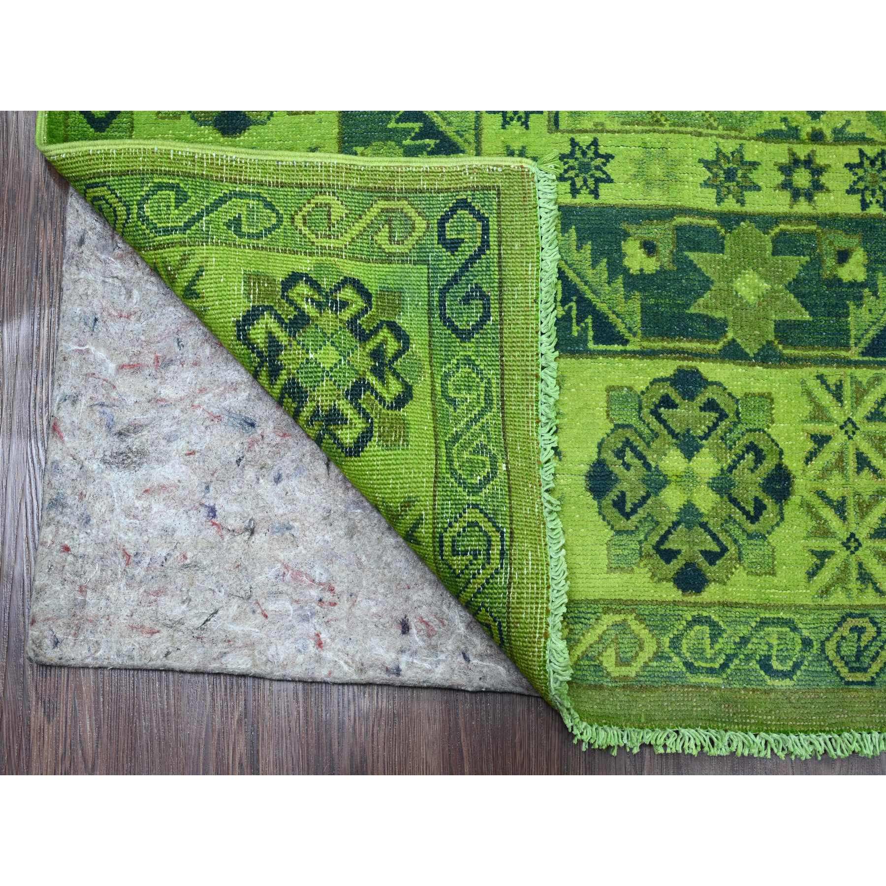 7'5"x10' Olive Green, Hand Knotted, Overdyed Kazak with Tribal Design, Pure Wool, Oriental Rug HR20250 - Image 4