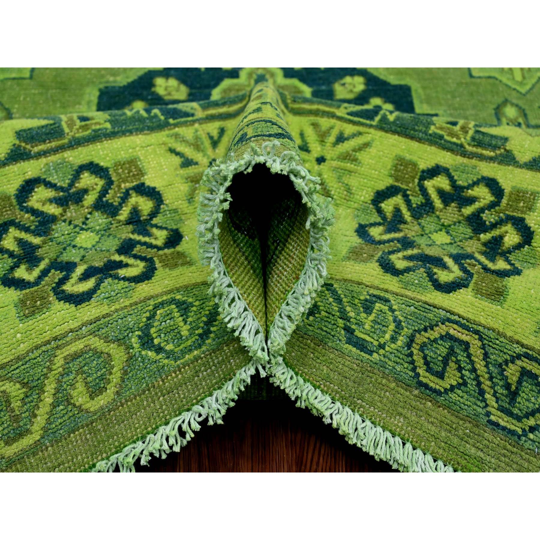 7'5"x10' Olive Green, Hand Knotted, Overdyed Kazak with Tribal Design, Pure Wool, Oriental Rug HR20250 - Image 5