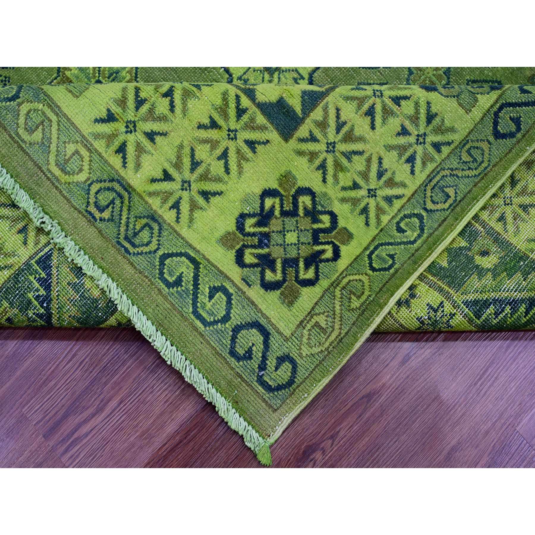 7'5"x10' Olive Green, Hand Knotted, Overdyed Kazak with Tribal Design, Pure Wool, Oriental Rug HR20250 - Image 6
