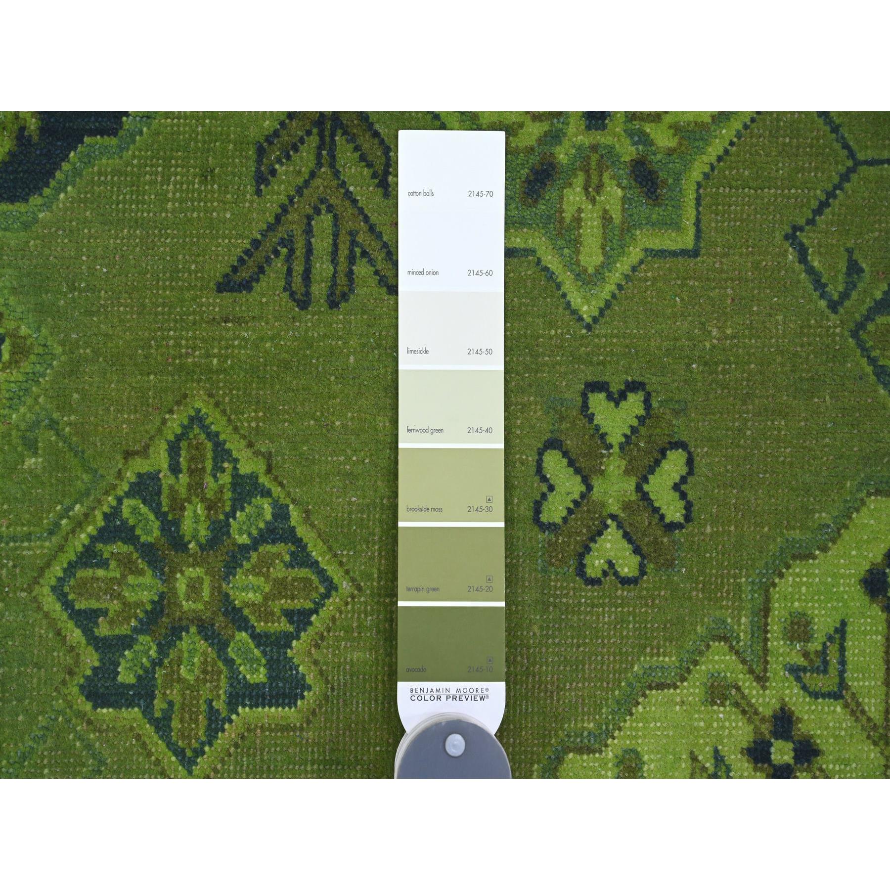 7'5"x10' Olive Green, Hand Knotted, Overdyed Kazak with Tribal Design, Pure Wool, Oriental Rug HR20250 - Image 7