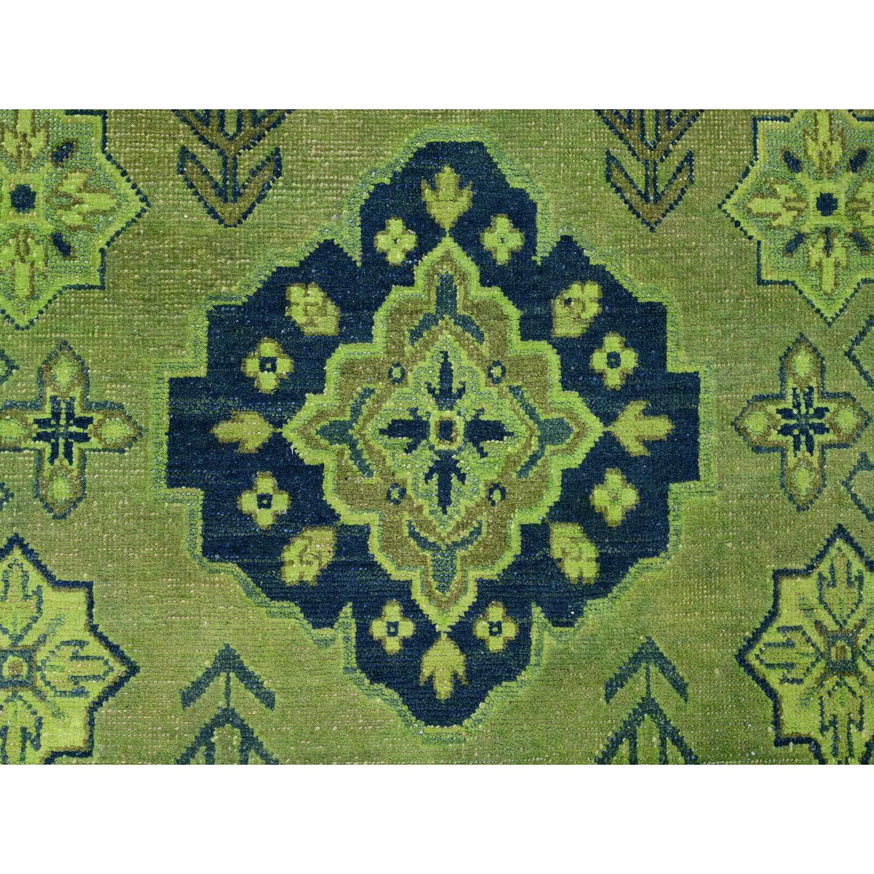 7'5"x10' Olive Green, Hand Knotted, Overdyed Kazak with Tribal Design, Pure Wool, Oriental Rug HR20250 - Image 8