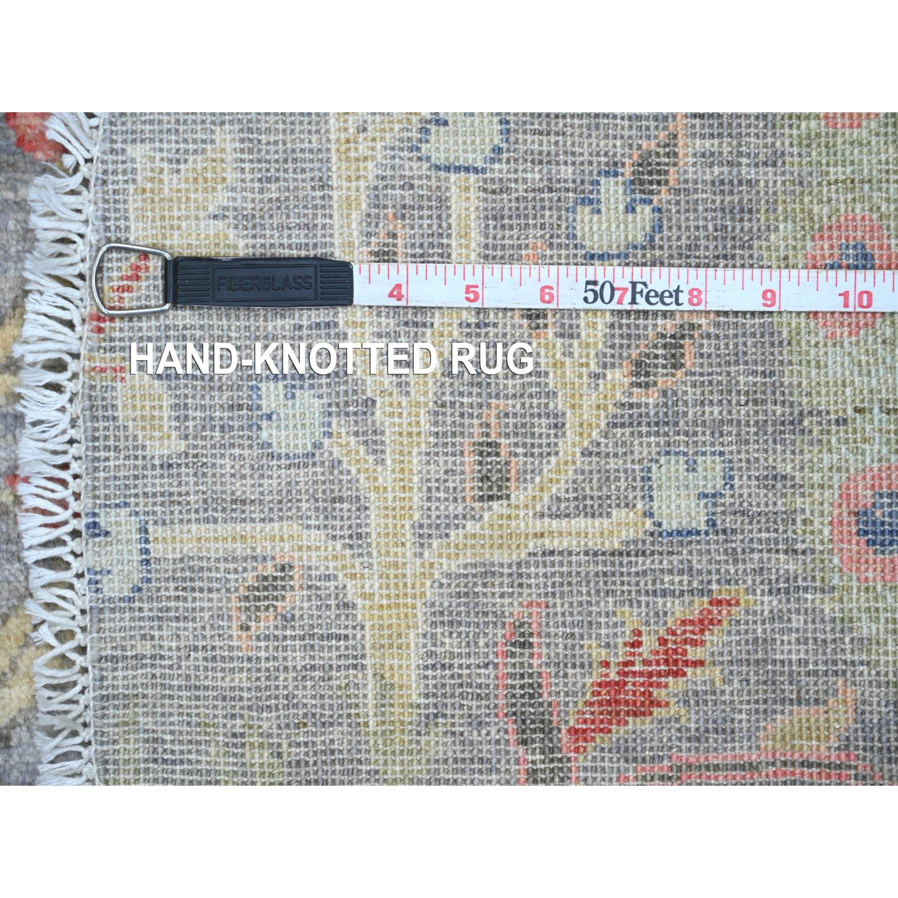5'8"x5'8" Battleship Gray, Afghan Peshawar with Birds of Paradise Design, Hand Knotted, 100% Soft Wool, Vegetable Dyes, Round, Oriental Rug HR20257 - Image 6