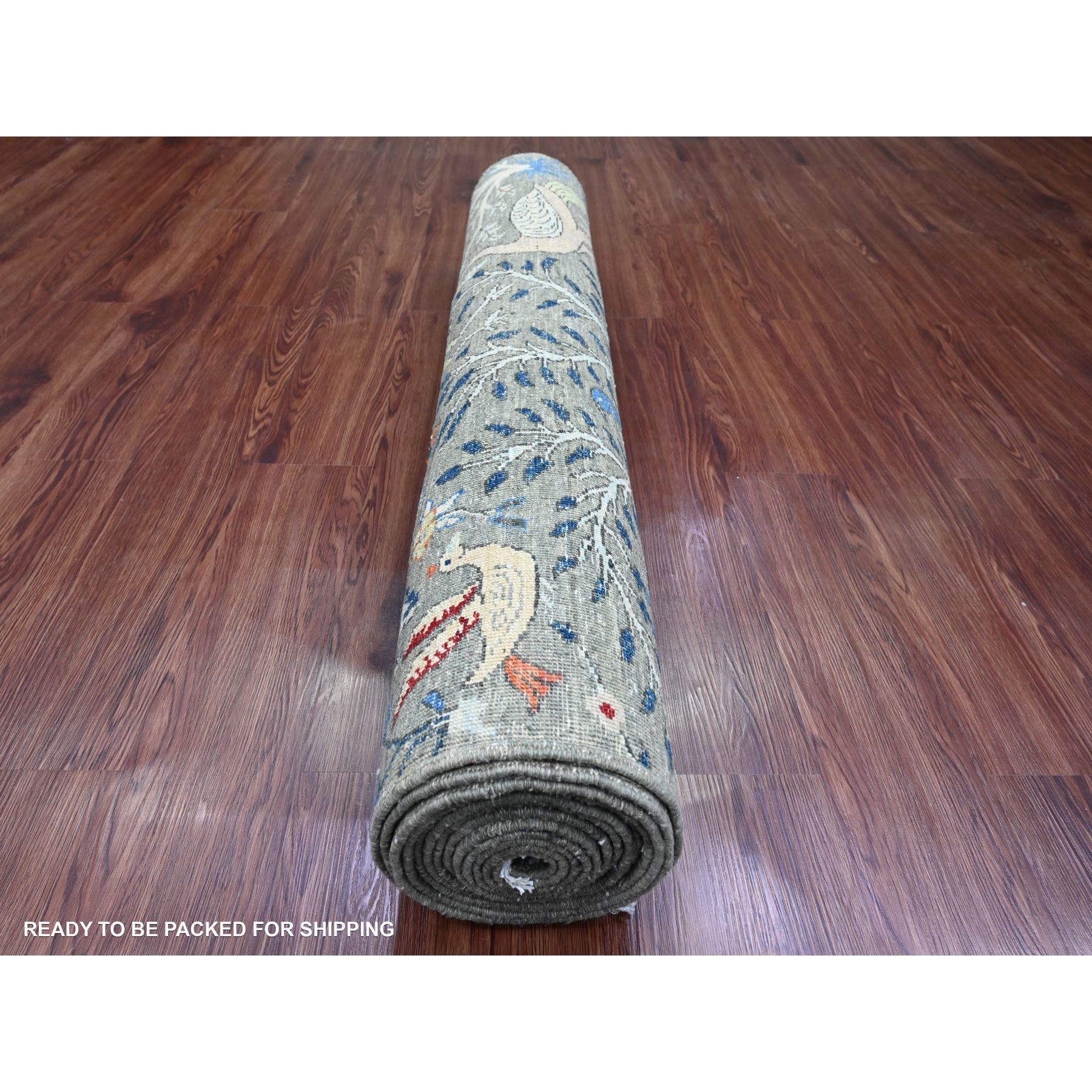 4'x16'4" Nevada Gray, Afghan Peshawar with Colorful Birds of Paradise Design, Hand Knotted, Soft and Vibrant Wool, Natural Dyes, XL Wide Runner, Oriental Rug HR20261 - Image 4