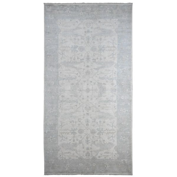 8'10"x17'4" Chiffon White, Afghan Angora Oushak with All Over Vines Design, 100% Wool, Hand Knotted, Natural Dyes, Gallery Size, Long and Narrow, Oversized, Runner, Oriental Rug HR20264