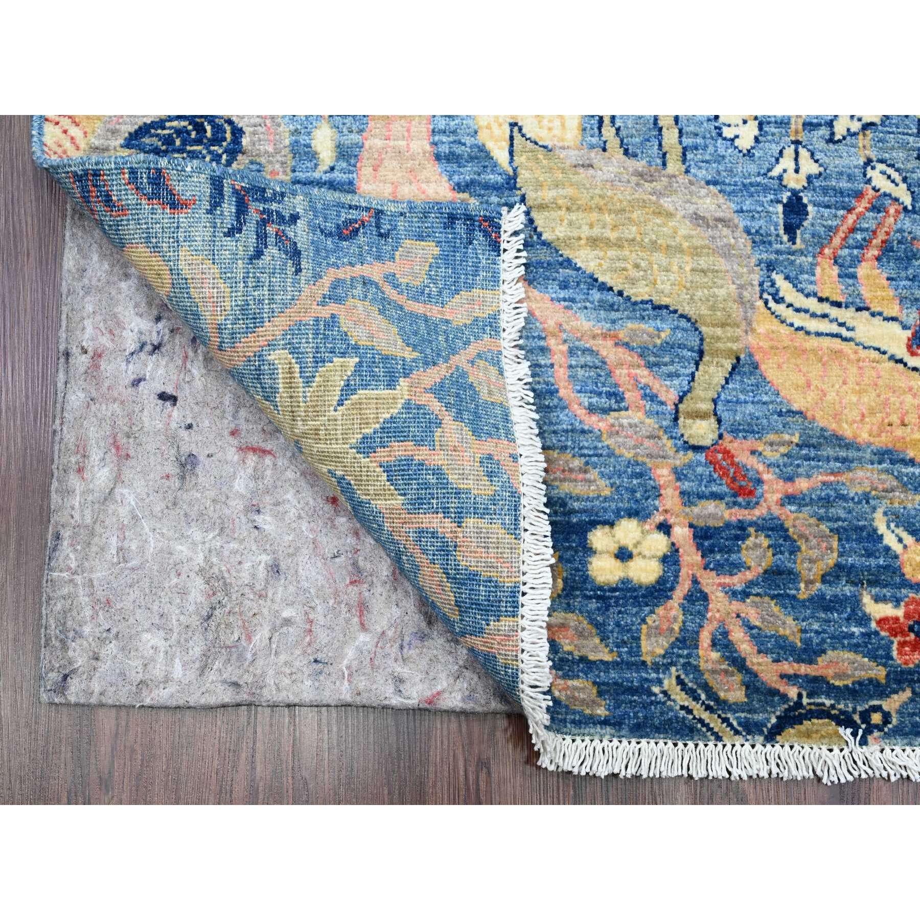 3'1"x19'4" Lake Blue, Afghan Peshawar with Birds of Paradise Design, Hand Knotted, 100% Soft Wool, Vegetable Dyes, XL Runner, Oriental Rug HR20269 - Image 2