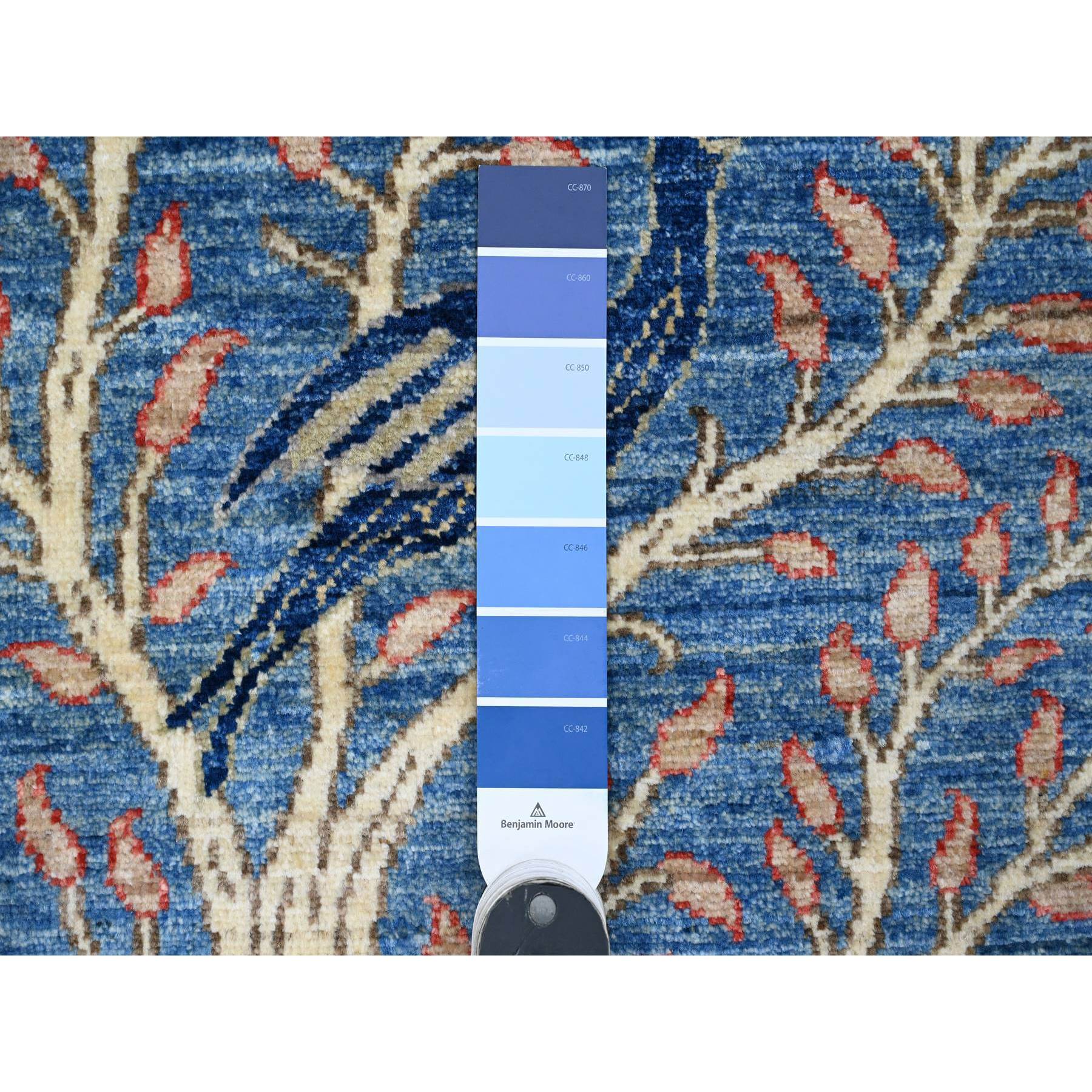 3'1"x19'4" Lake Blue, Afghan Peshawar with Birds of Paradise Design, Hand Knotted, 100% Soft Wool, Vegetable Dyes, XL Runner, Oriental Rug HR20269 - Image 3