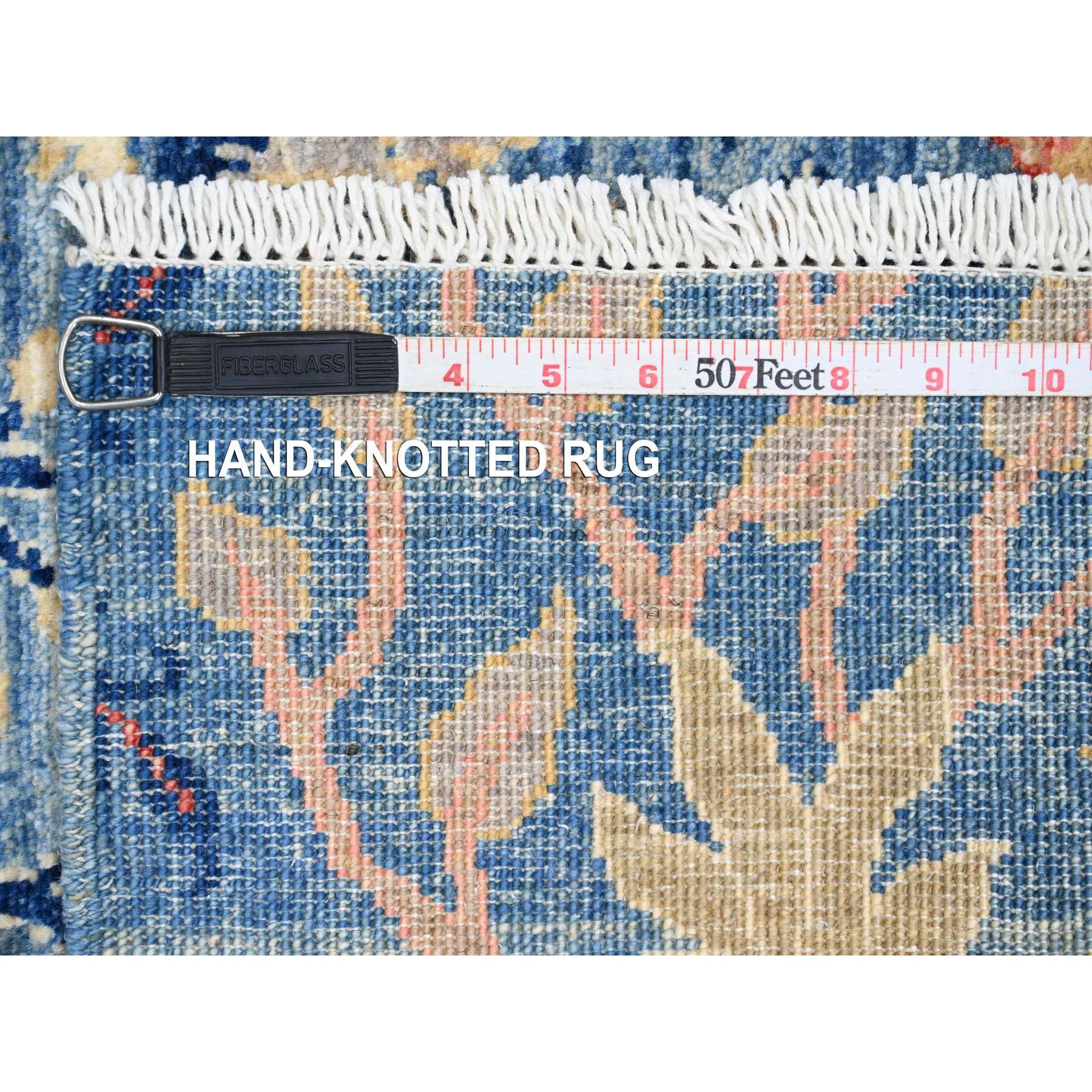 3'1"x19'4" Lake Blue, Afghan Peshawar with Birds of Paradise Design, Hand Knotted, 100% Soft Wool, Vegetable Dyes, XL Runner, Oriental Rug HR20269 - Image 6