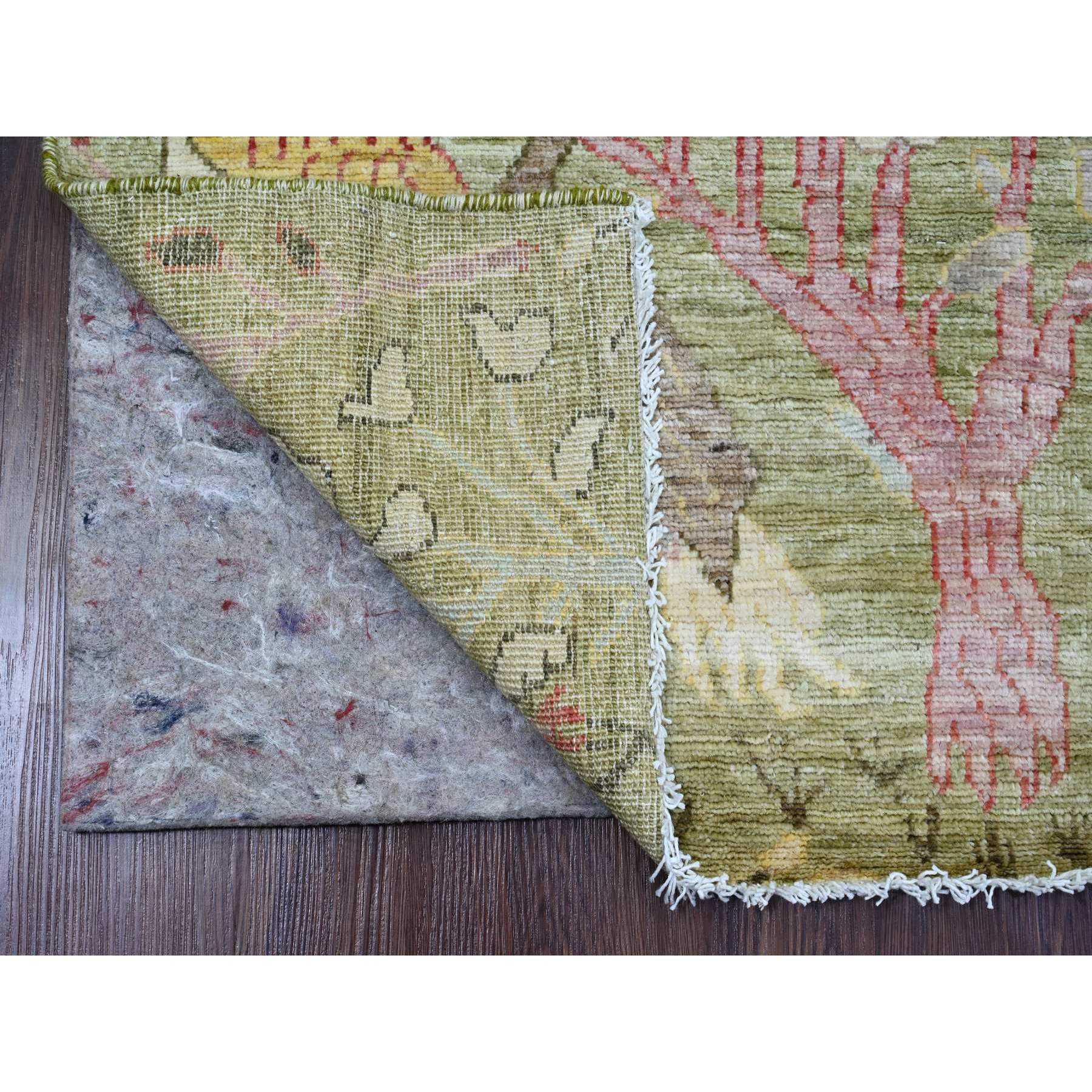 2'7"x6' Olive Green, Afghan Peshawar with Birds of Paradise Design, Soft 100% Wool, Hand Knotted, Vegetable Dyes, Runner, Oriental Rug HR20271 - Image 2