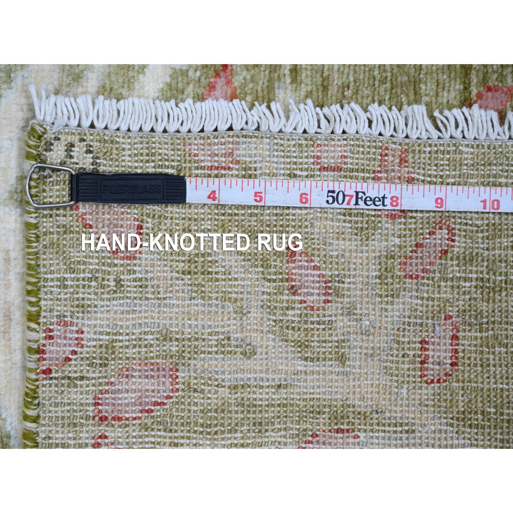2'7"x6' Olive Green, Afghan Peshawar with Birds of Paradise Design, Soft 100% Wool, Hand Knotted, Vegetable Dyes, Runner, Oriental Rug HR20271 - Image 6