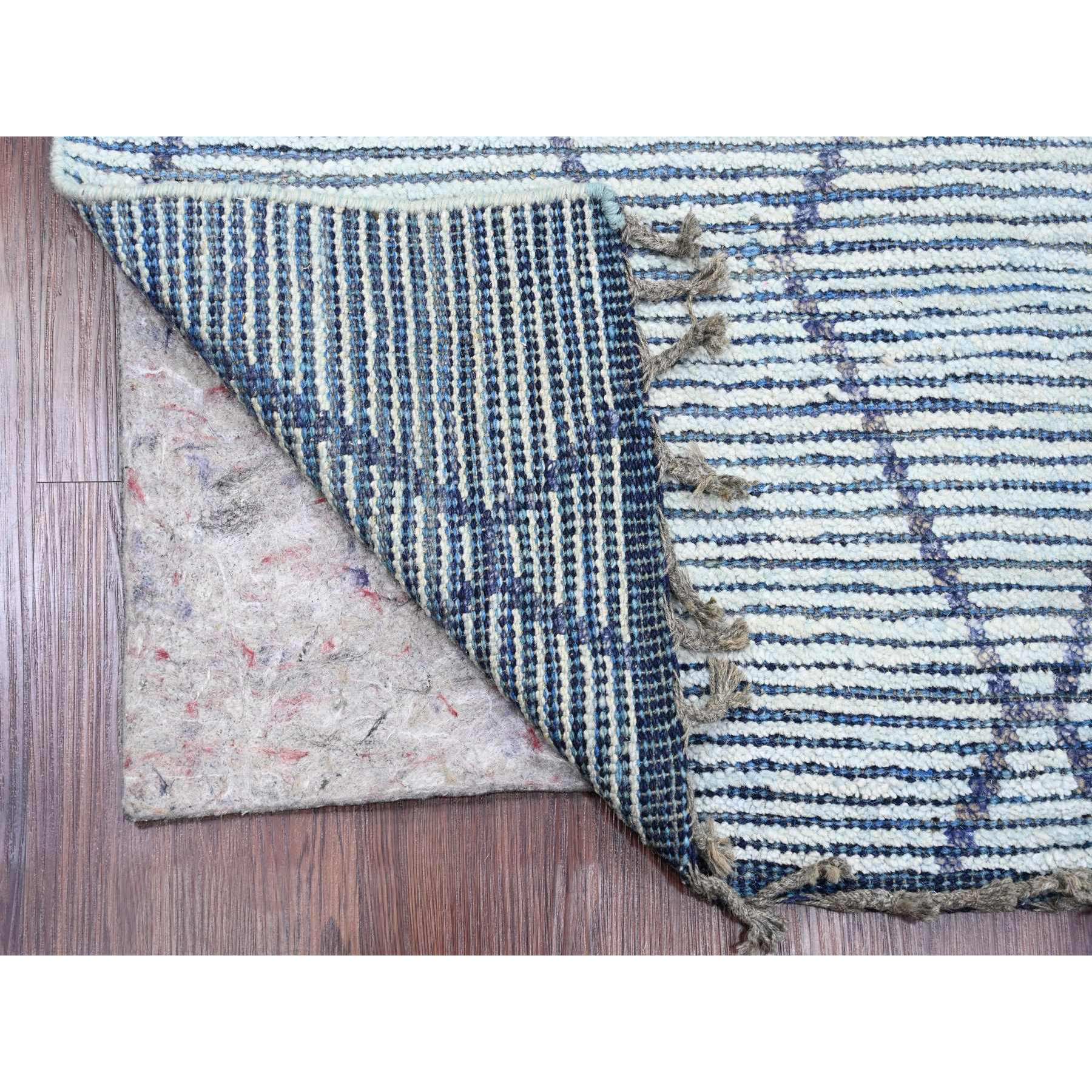 2'5"x10'3" Beau Blue, Moroccan Weave with Geometric Pattern, Textured Pile, Hand Knotted, Soft Wool, Runner, Oriental Rug HR20291 - Image 2